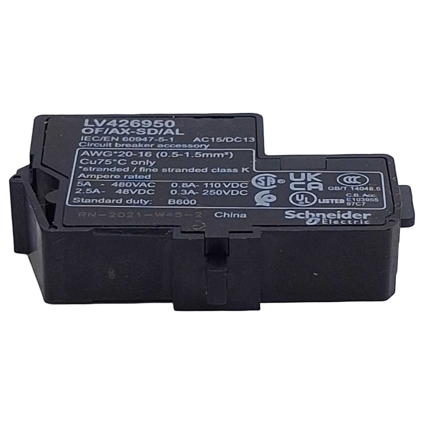 New Schneider Electric LV426950 Auxiliary Contact Block, 1NO/NC, 5A 24V-600VAC