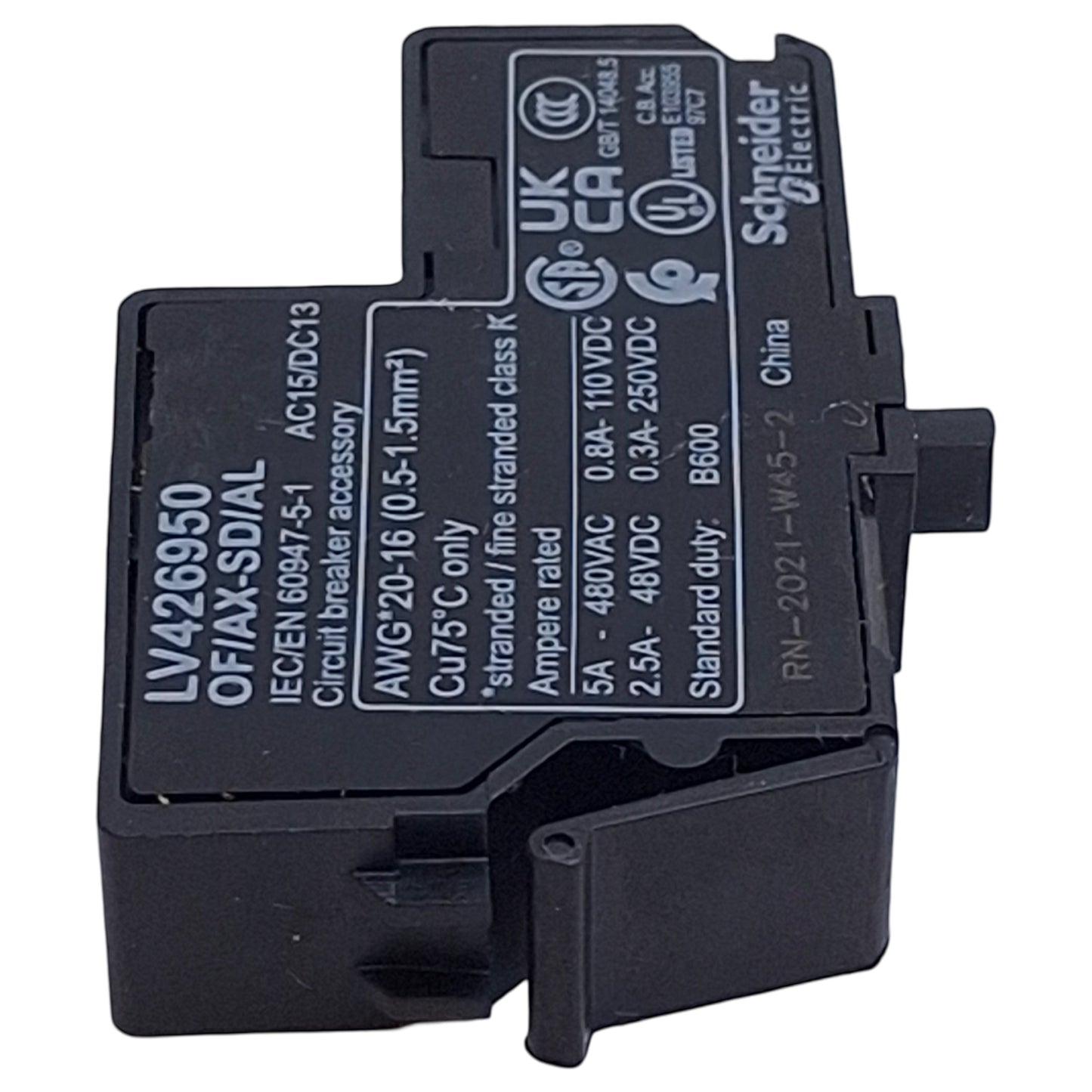New Schneider Electric LV426950 Auxiliary Contact Block, 1NO/NC, 5A 24V-600VAC