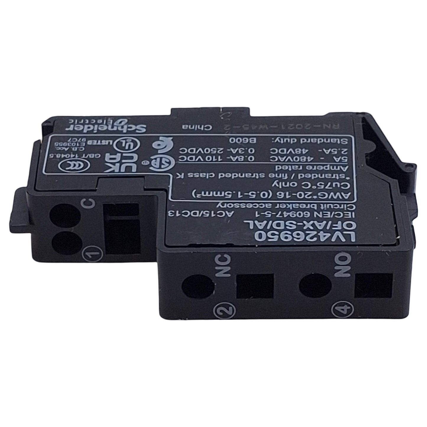 New Schneider Electric LV426950 Auxiliary Contact Block, 1NO/NC, 5A 24V-600VAC