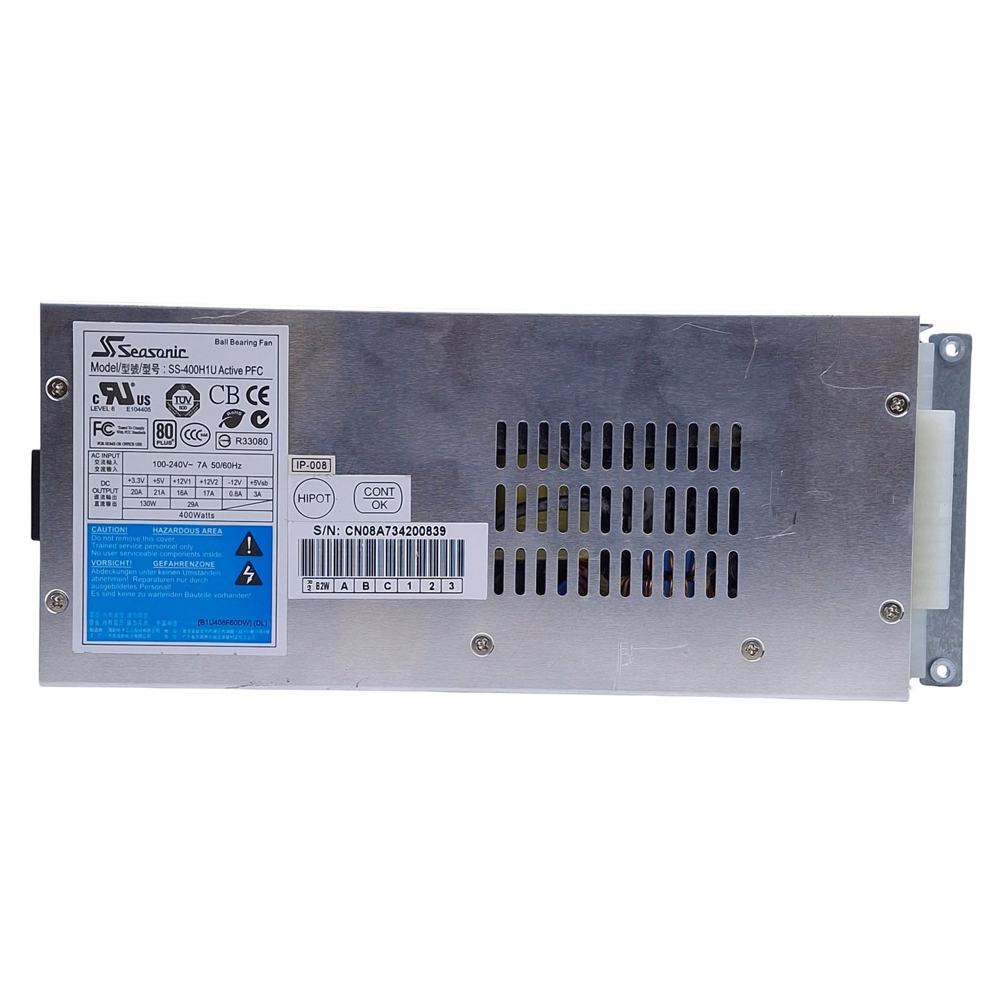 Used Seasonic SS-400H1U Power Supply 100-240VAC In, 12VDC Out, 24-Pin Connector