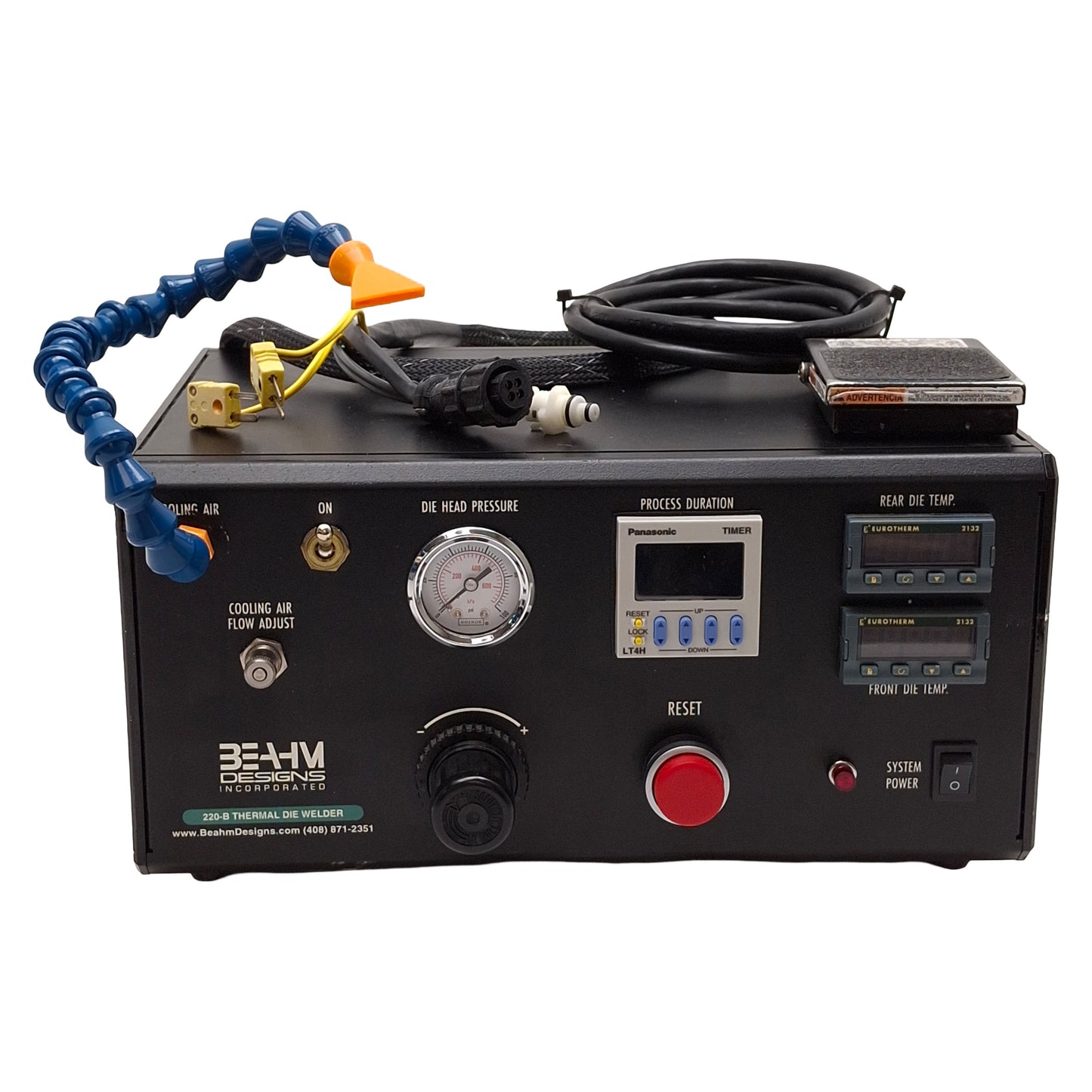 Used Beahm 220-B Thermal Die Bonder, 200-500°F, 100-125PSI, 1-9999sec Timer, 120VAC