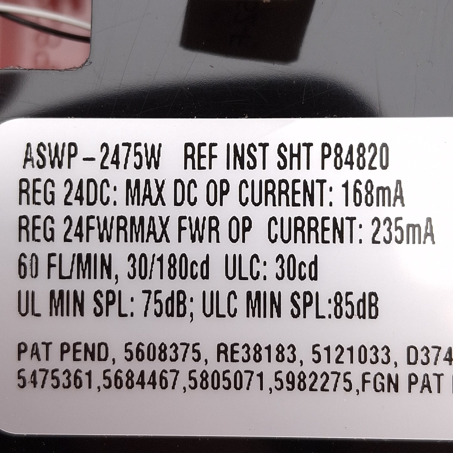 Used Eaton Wheelock ASWP-2475W WPBB Fire Alarm Horn & Strobe w/ Mount, 75dB, 24VDC