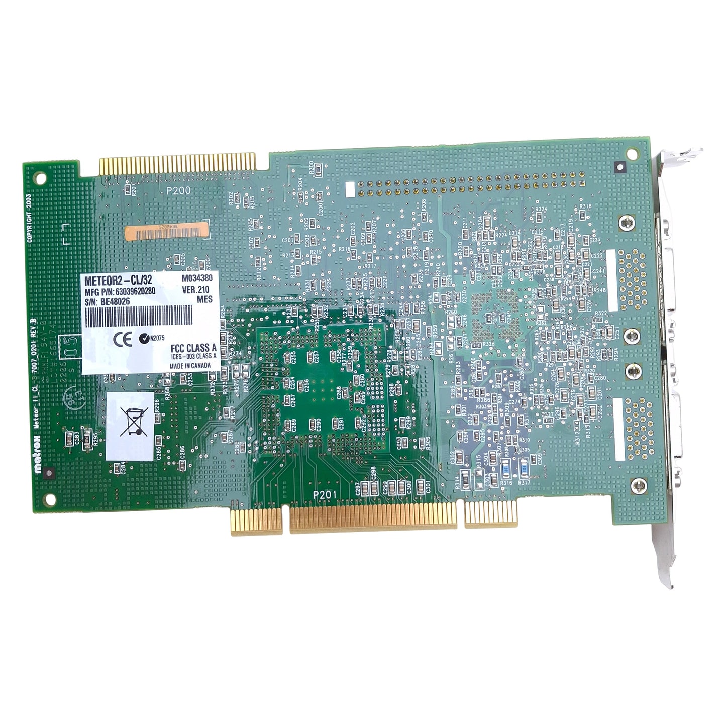 Used Matrox METEOR2-CL/32 Camera Link PCI Frame Grabber Card 50MHz, 2x RS-232