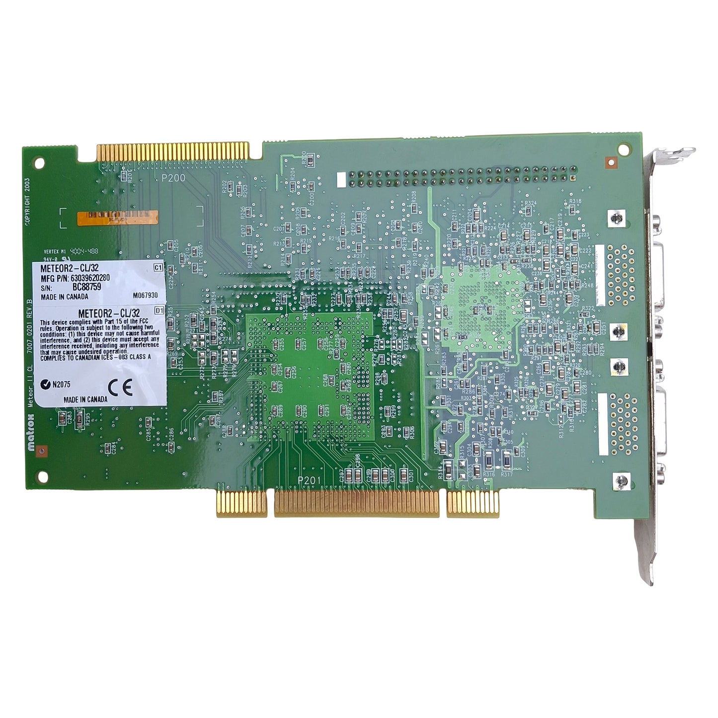 Used Matrox METEOR2-CL/32 Camera Link PCI Frame Grabber Card w/ IO Expansion Card