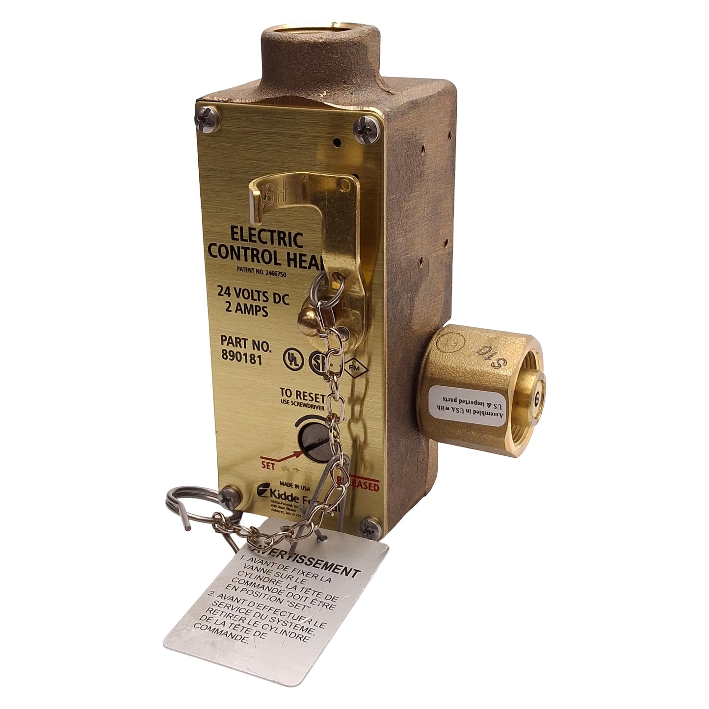 Used Kidde Fenwal 890181 ECS Electric Control Head, 3/4in & 1-1/4in NPT, 24VDC 2A