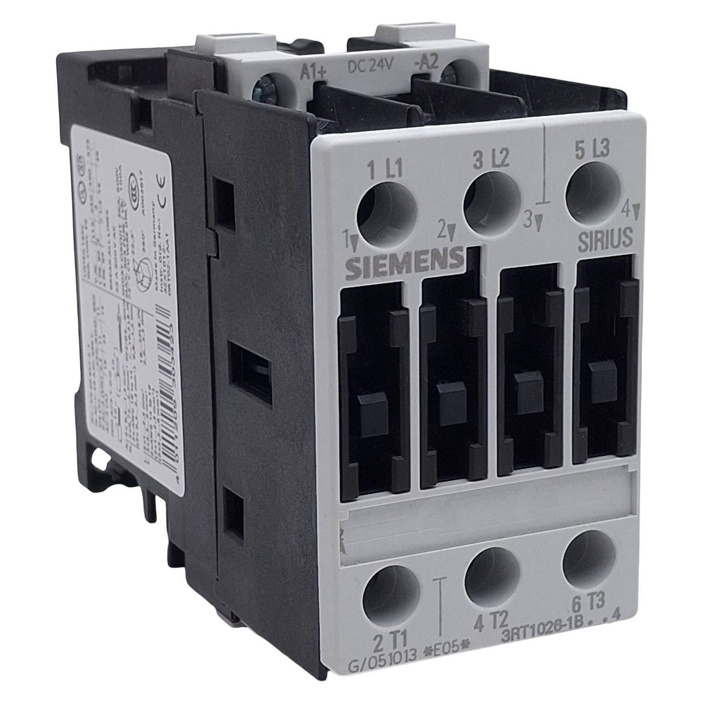 Used Siemens 3RT1026-1BB40 Contactor, 3-Pole, 25A 400VAC, 11kW, 24VDC Coil, DIN Rail