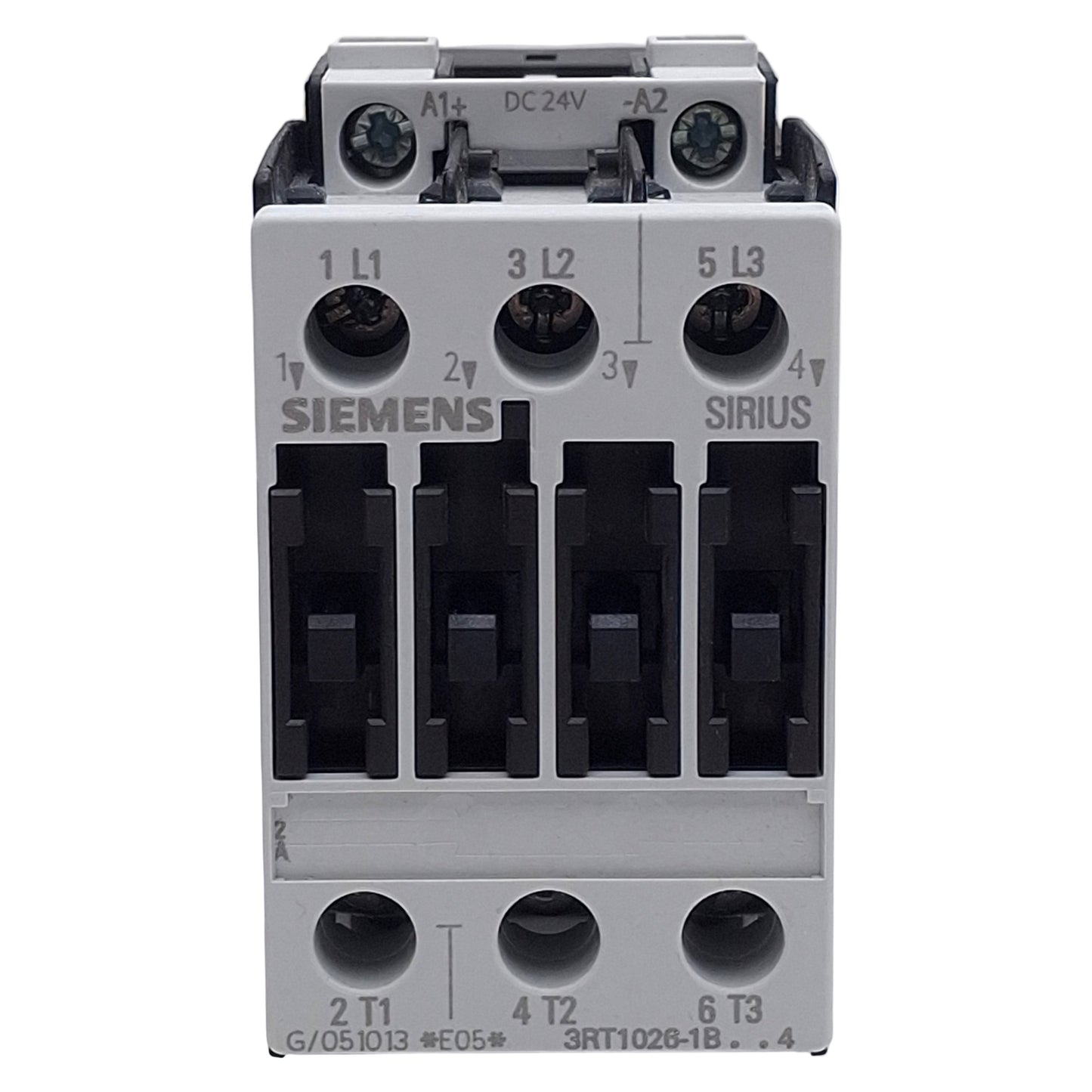 Used Siemens 3RT1026-1BB40 Contactor, 3-Pole, 25A 400VAC, 11kW, 24VDC Coil, DIN Rail