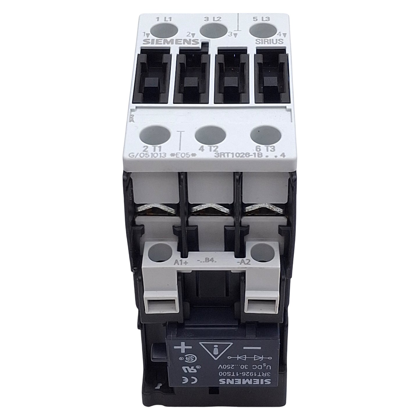 Used Siemens 3RT1026-1BB40 Contactor, 3-Pole, 25A 400VAC, 11kW, 24VDC Coil, DIN Rail
