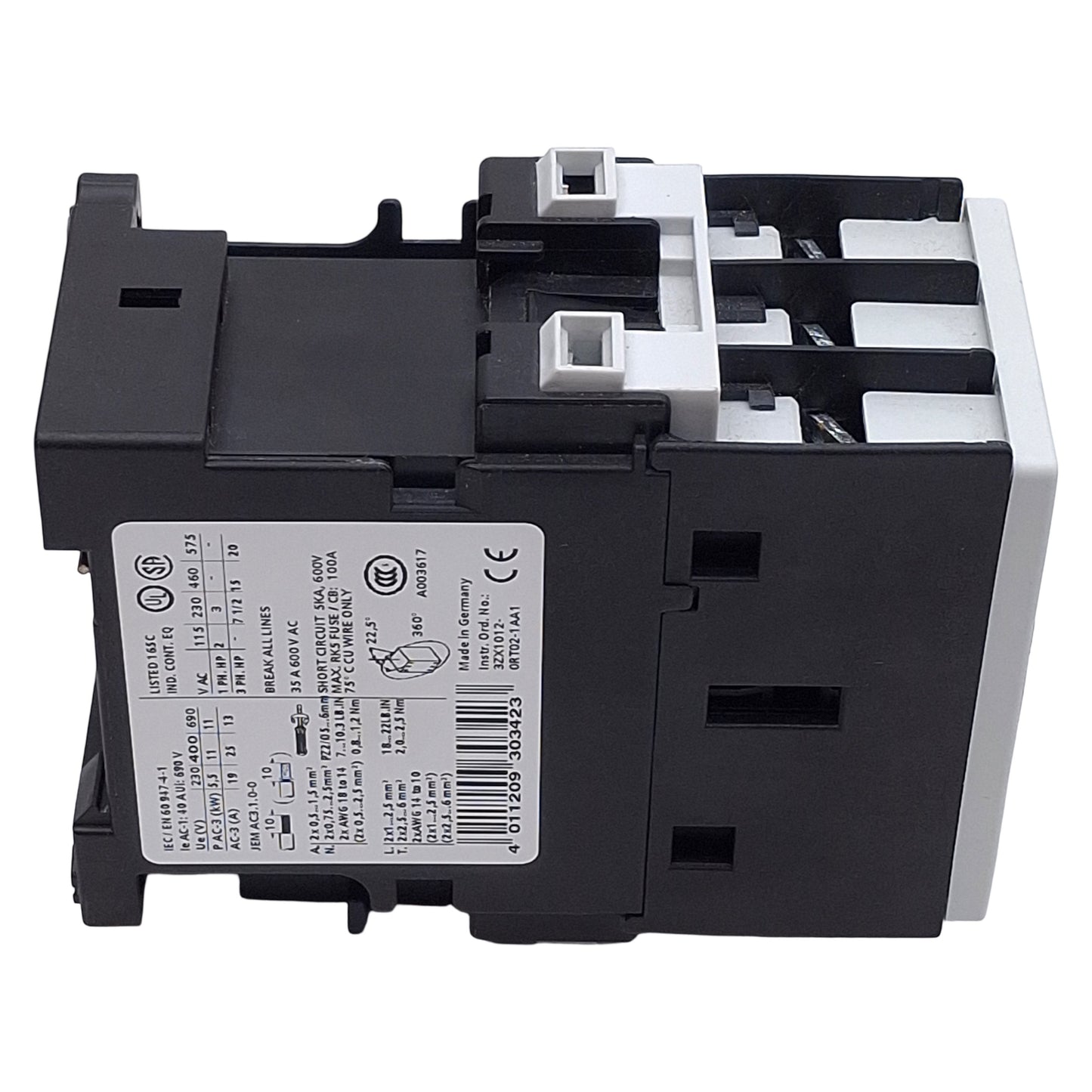Used Siemens 3RT1026-1BB40 Contactor, 3-Pole, 25A 400VAC, 11kW, 24VDC Coil, DIN Rail