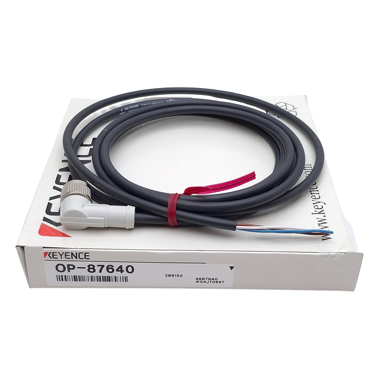 New Keyence OP-87640 Connector Cable, 4-Pin M12 L-Shape Female to Flying Leads, 2m