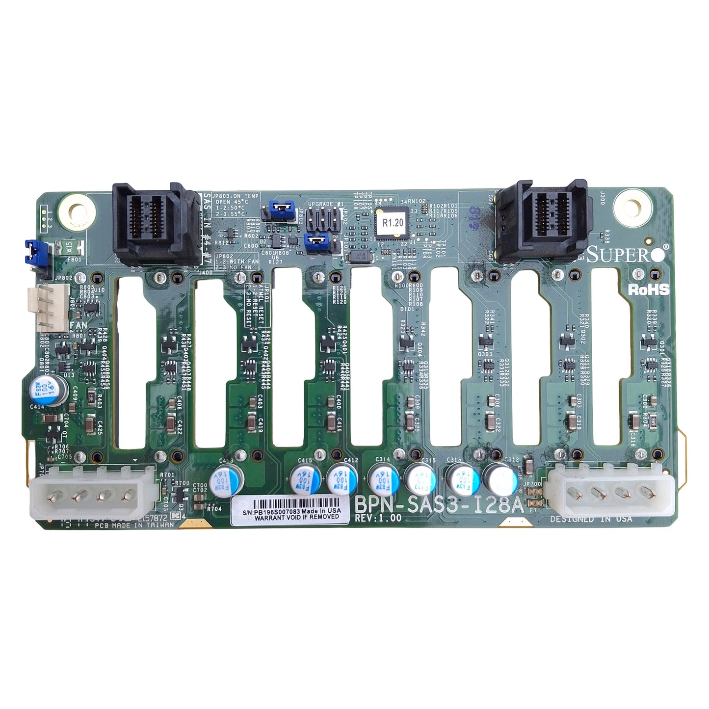 Used Supermico BPN-SAS3-I28A Backplane Board For CSE-M28 Mobile Rack, 8x SAS