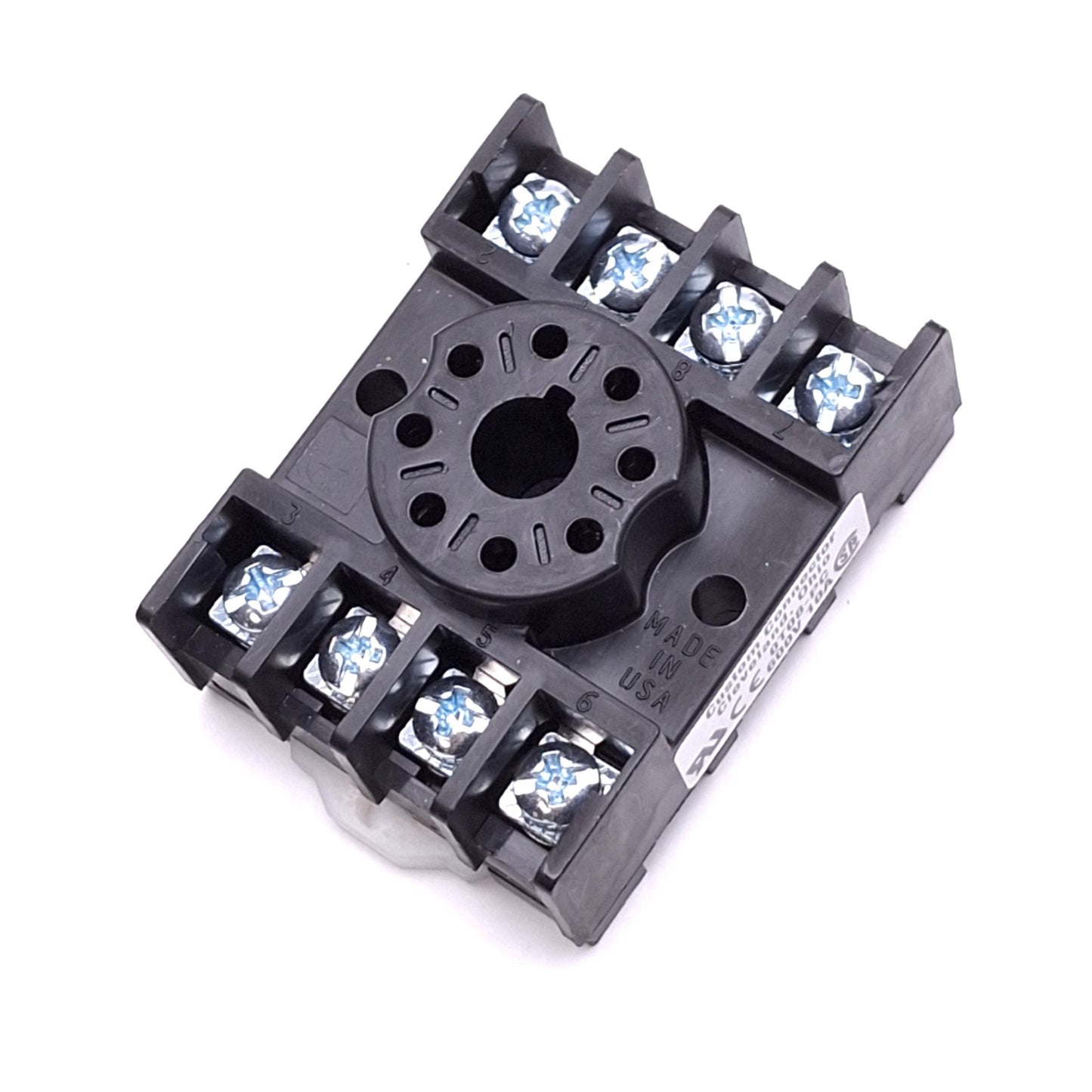 New – Open box Lot of 2 Custom Connector 0T08-PC Relay Sockets, 8-Pin Octal, 600V 10A, DIN Rail