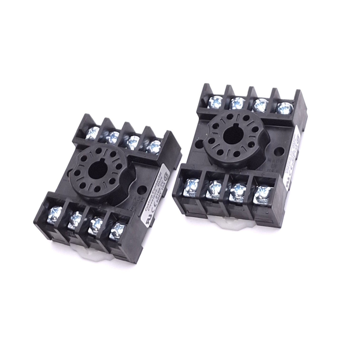 New – Open box Lot of 2 Custom Connector 0T08-PC Relay Sockets, 8-Pin Octal, 600V 10A, DIN Rail