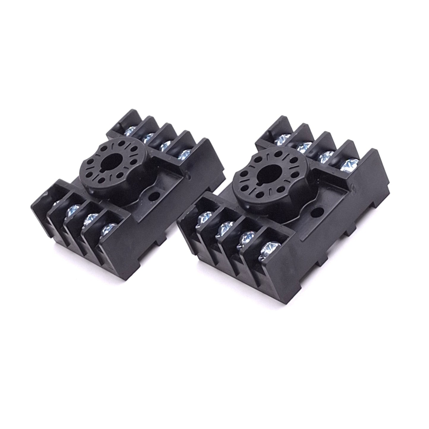 New – Open box Lot of 2 Custom Connector 0T08-PC Relay Sockets, 8-Pin Octal, 600V 10A, DIN Rail