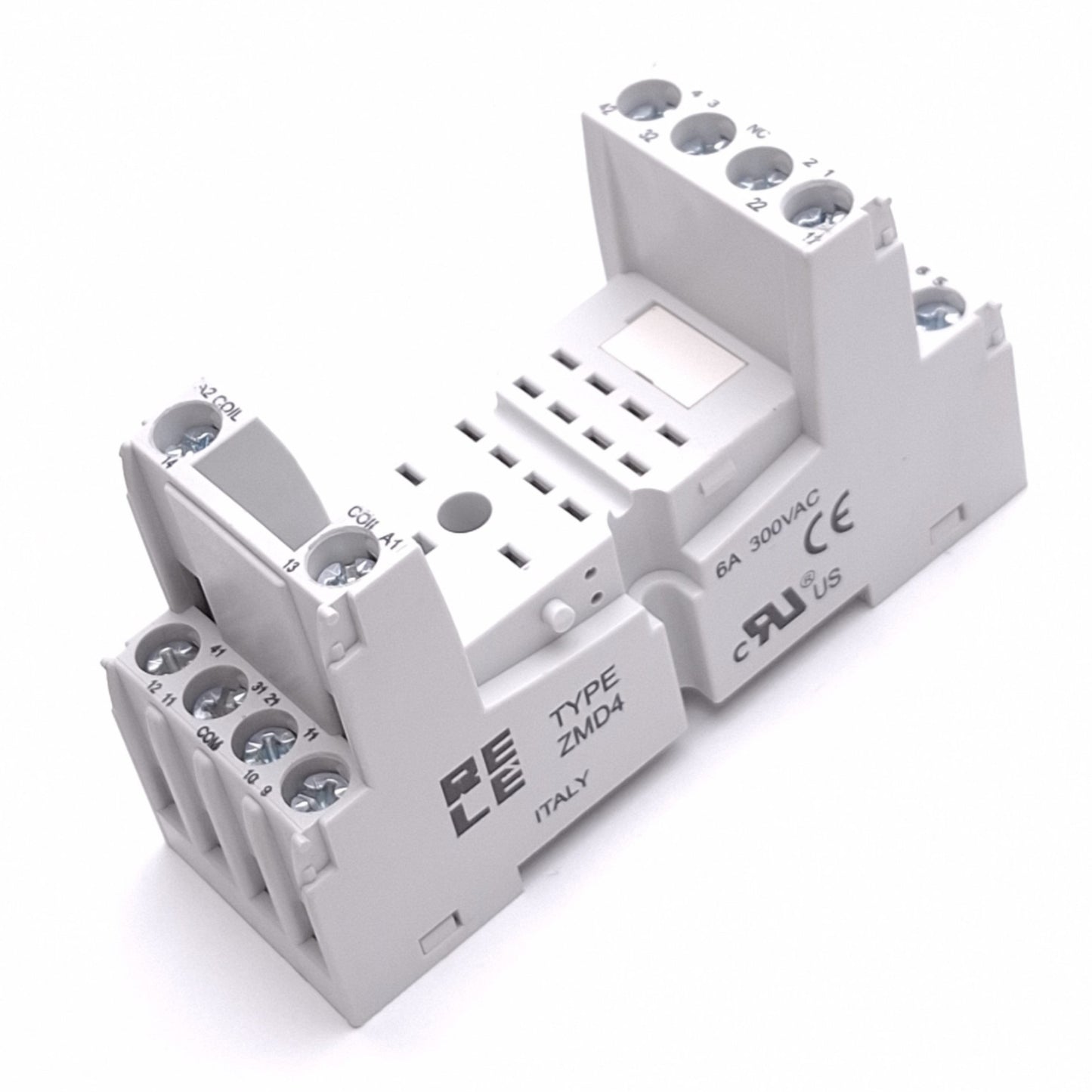 New – Open box RELE ZMD4 Relay Socket, 14-Pin Blade to Screw Terminals, 300VAC 6A Max, DIN Rail