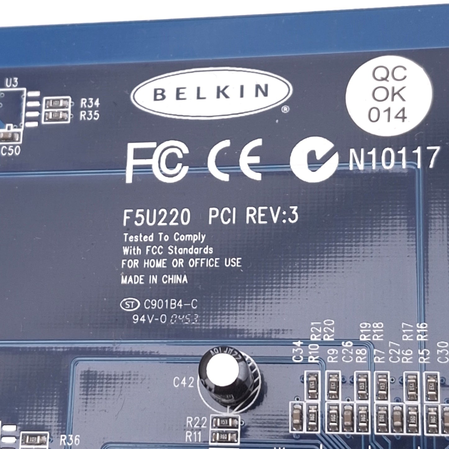 Used Belkin F5U220 PCI USB Expansion Card, 5-Port High-Speed USB 2.0, 480Mbps