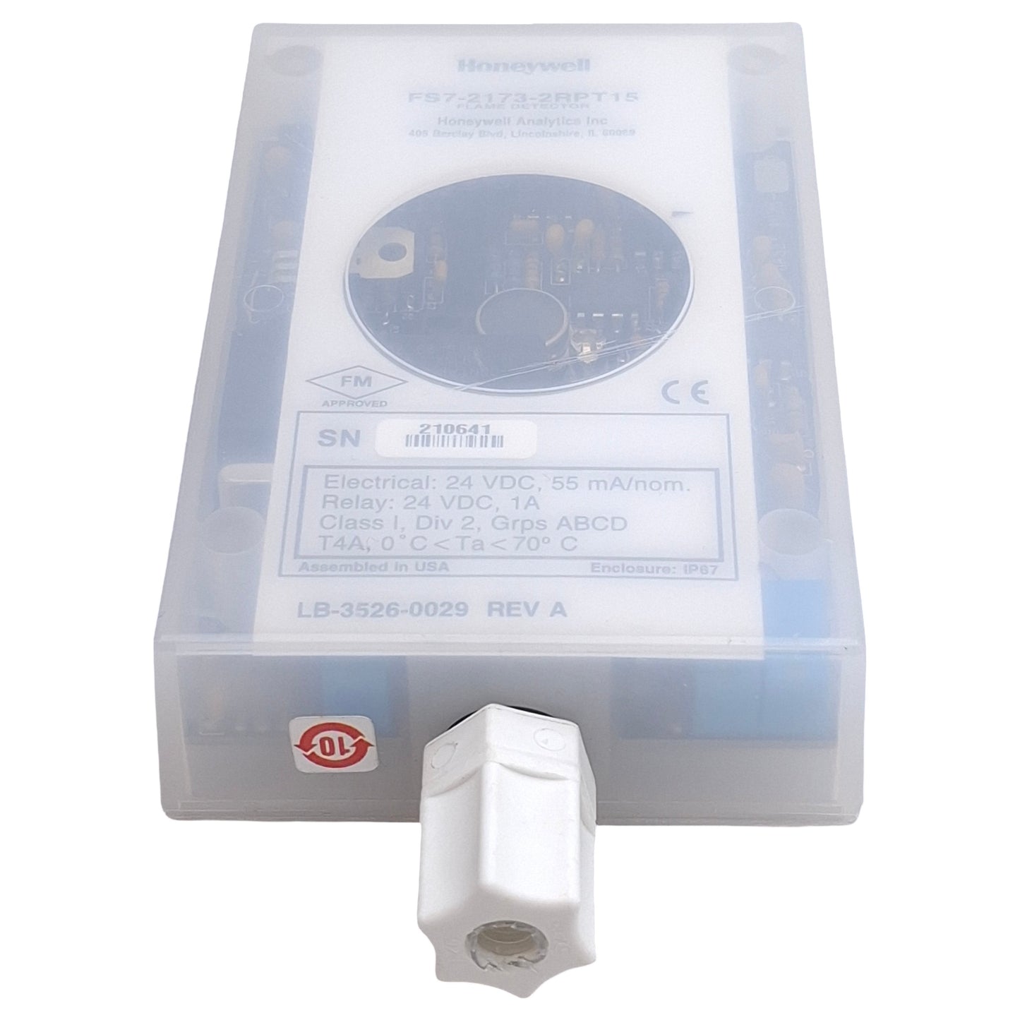 Used HoneyWell FS7-2173-2RPT15 Flame Detector, 1A 24VDC Relay, 120°FOV, ø5/16in Port