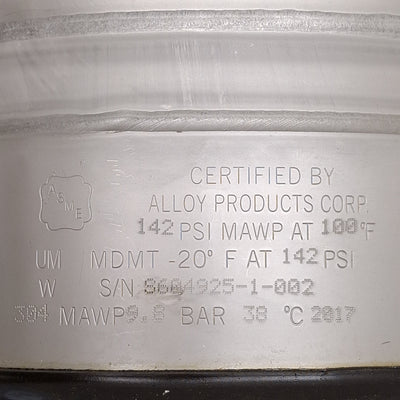 Used Alloy Products B530-0586-00-E-R General Purpose Pressure Vessel, 3gal, T-304