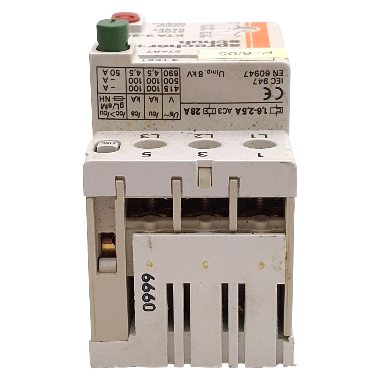 Used Sprecher+Schuh KTA3-25-2.5A Motor Controller Circuit Breaker, 3-Pole, 1.6-2.5A