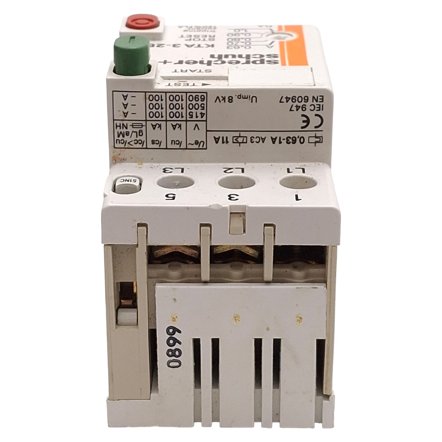 Used Sprecher+Schuh KTA3-25-1A Motor Controller Circuit Breaker, 3-Pole, 0.63-1A