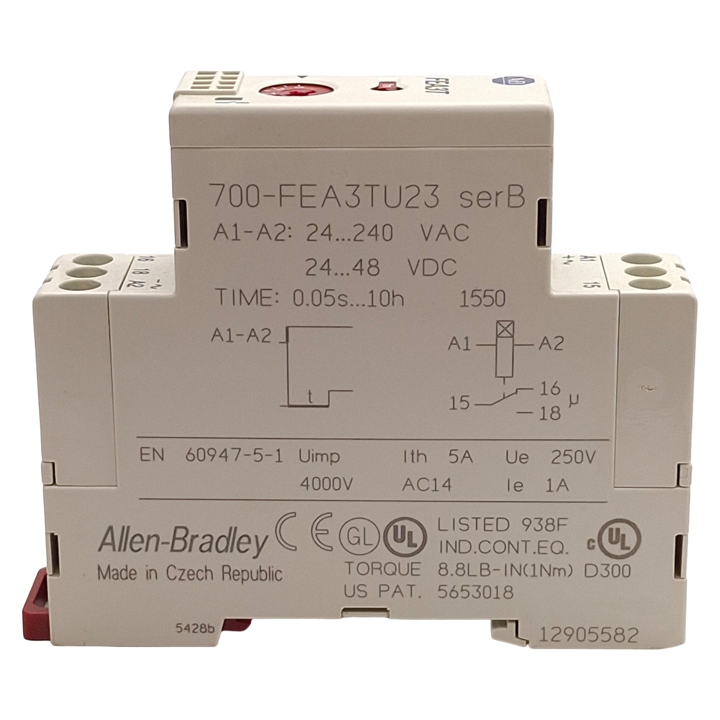 New Allen Bradley 700-FEA3TU23 On-Delay Timing Relay, 0.05s-10h, 24-240VAC, 24-48VDC