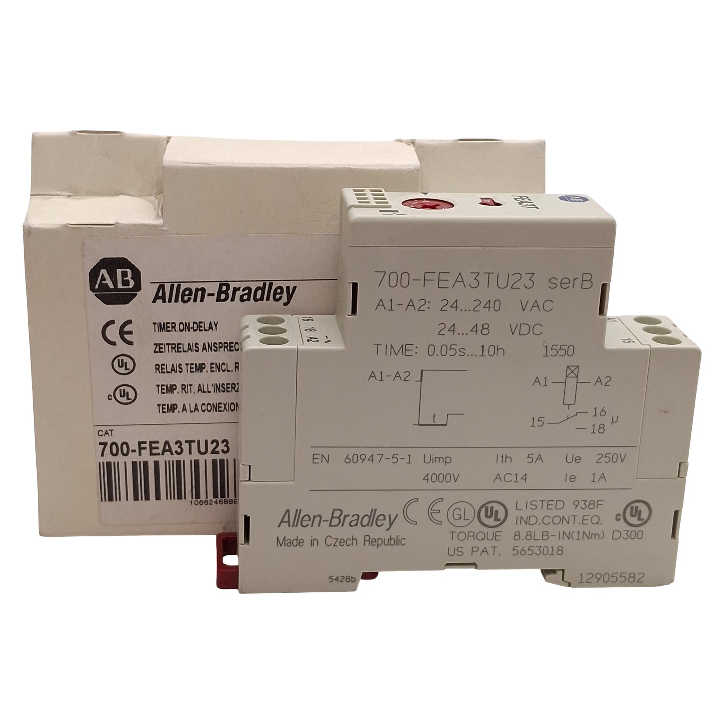 New Allen Bradley 700-FEA3TU23 On-Delay Timing Relay, 0.05s-10h, 24-240VAC, 24-48VDC