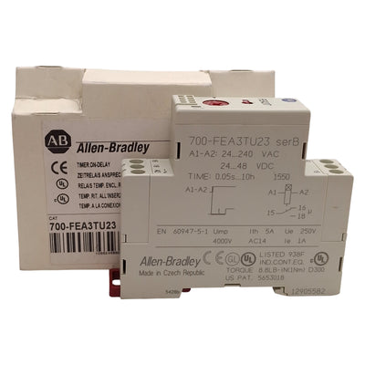 New Allen Bradley 700-FEA3TU23 On-Delay Timing Relay, 0.05s-10h, 24-240VAC, 24-48VDC