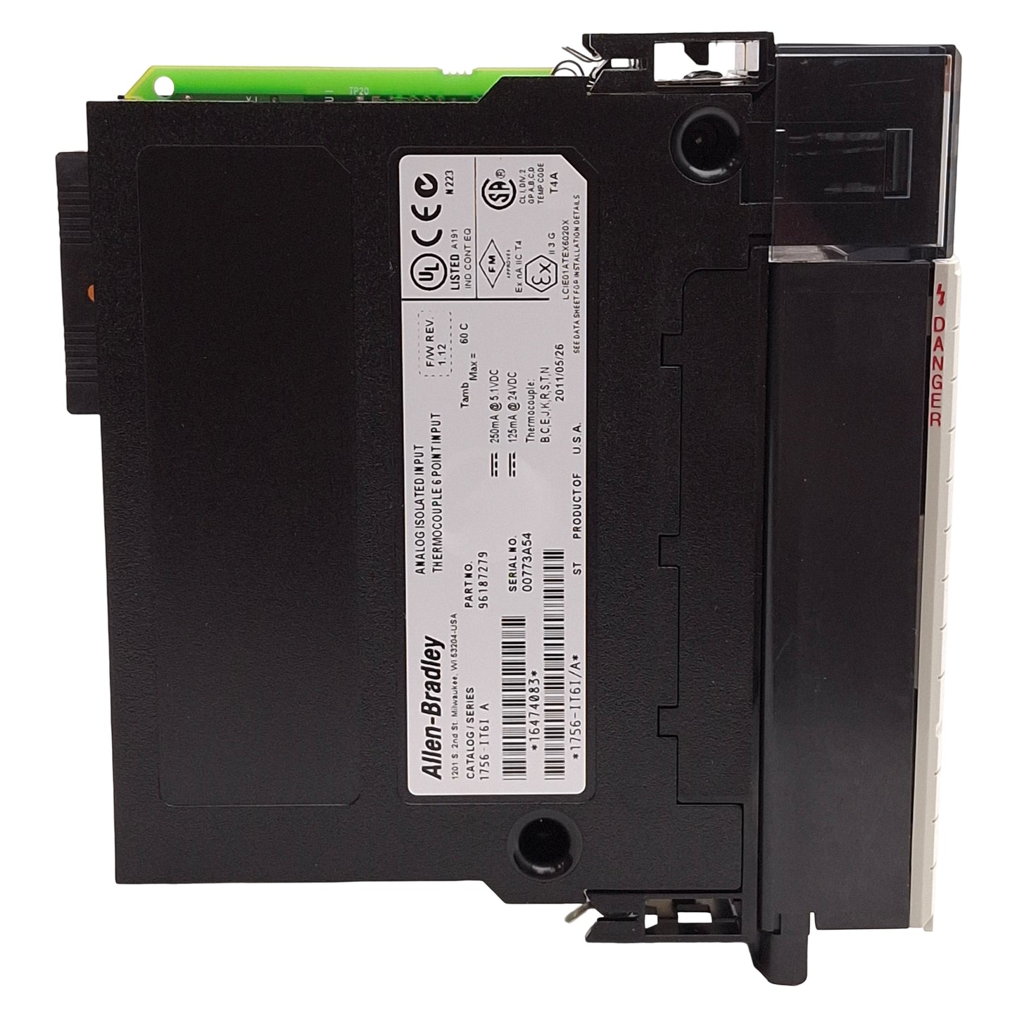 Used Allen Bradley 1756-IT6I/A FW:1.12 ControlLogix Isolated TC Input Module, 6-Input