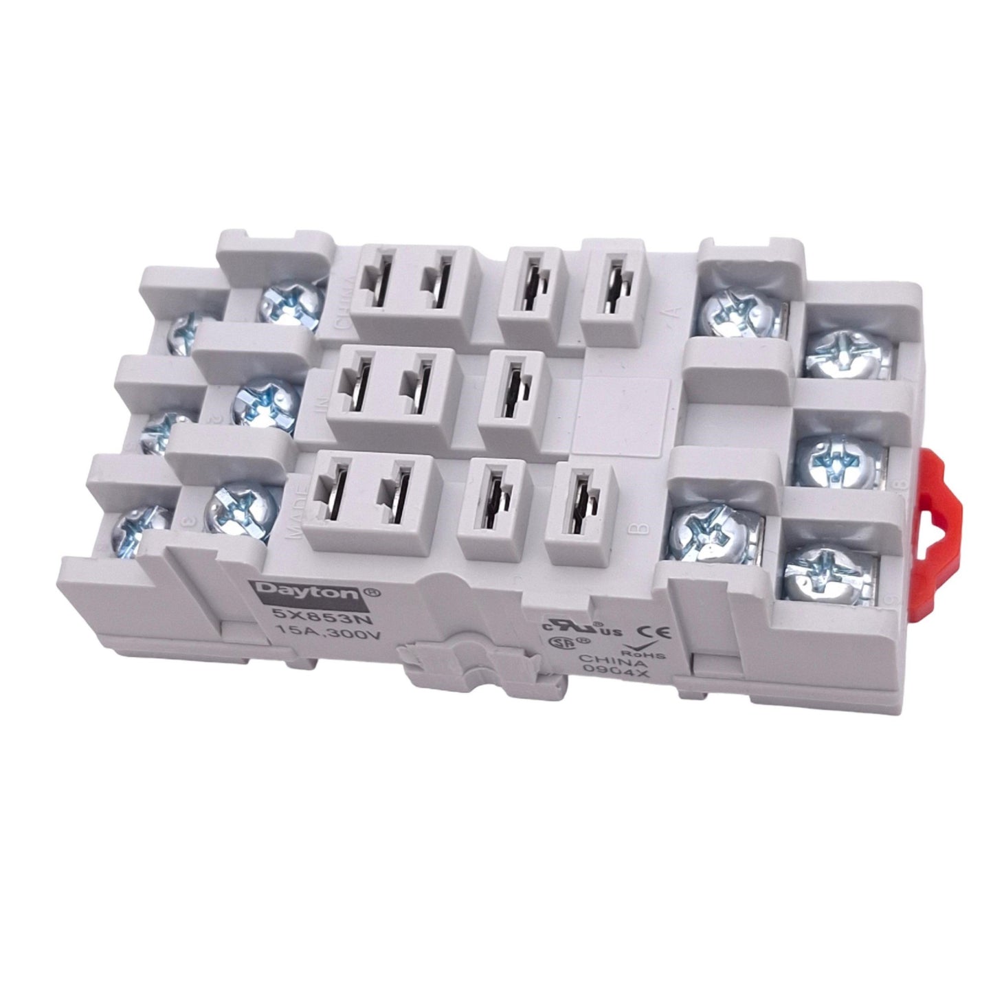 Used Dayton 5X853N Relay Socket, 11-Pin Blade, 15A 300V Max, DIN Rail