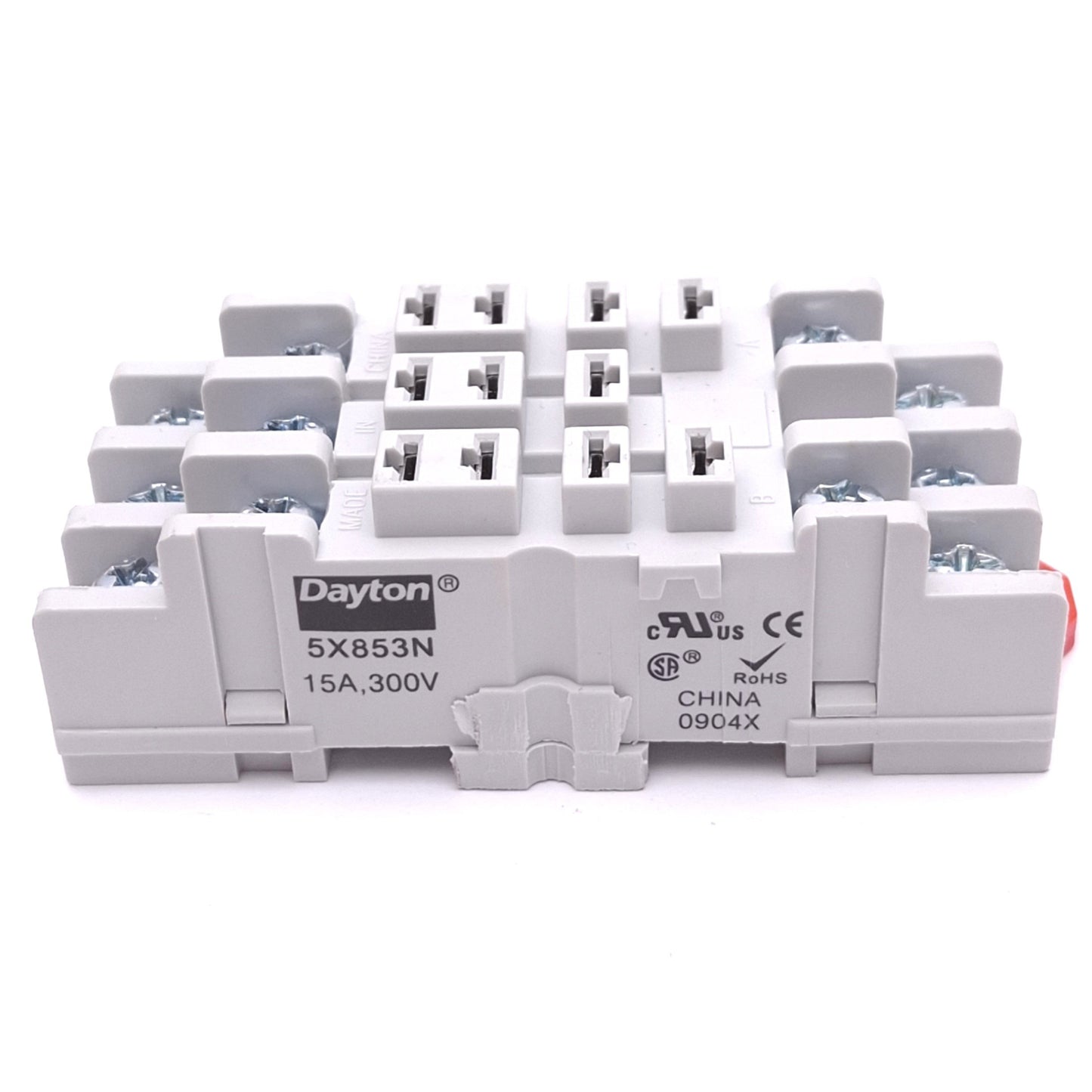 Used Dayton 5X853N Relay Socket, 11-Pin Blade, 15A 300V Max, DIN Rail