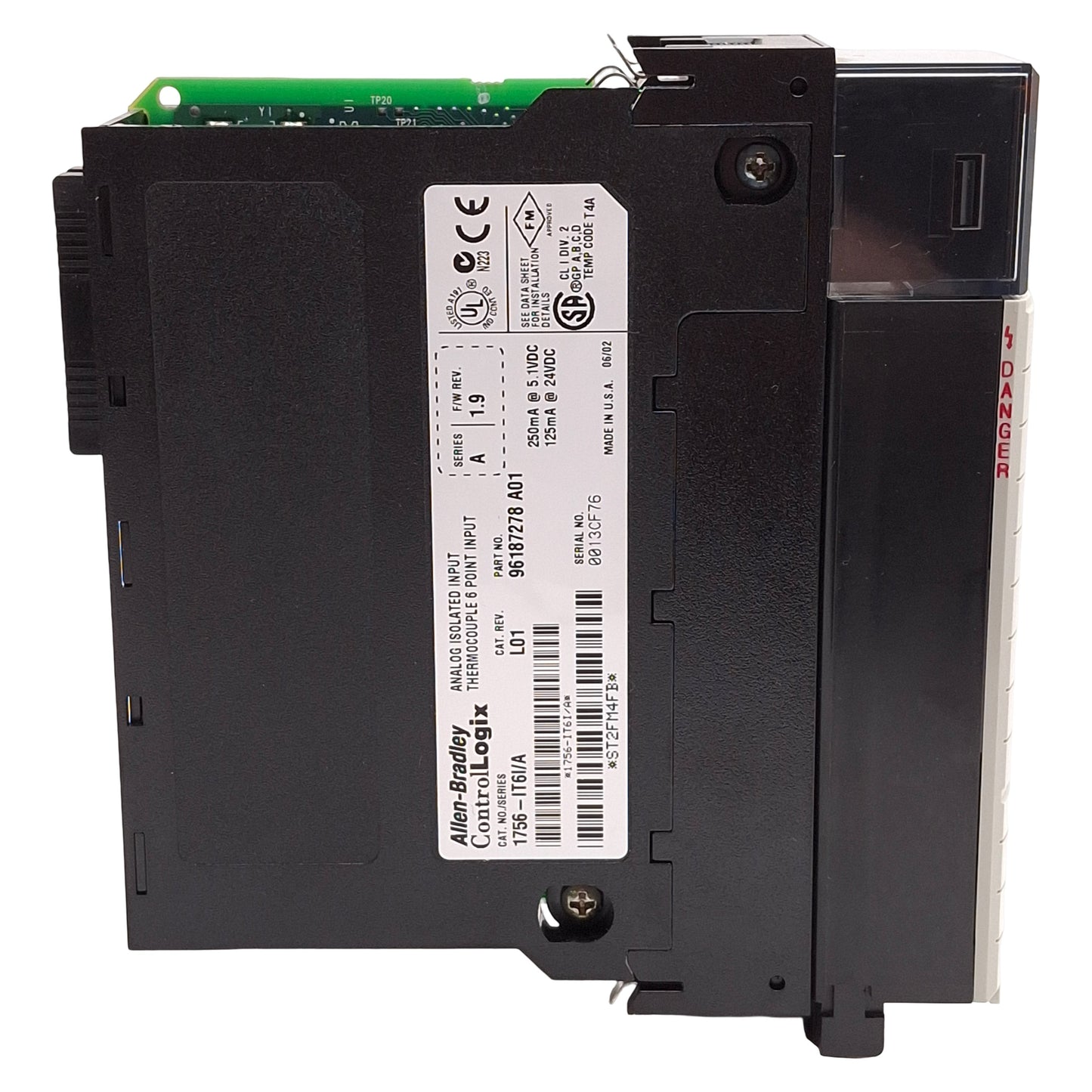 Used Allen Bradley 1756-IT6I/A FW: 1.9 ControlLogix Isolated TC Input Module, 6-Input