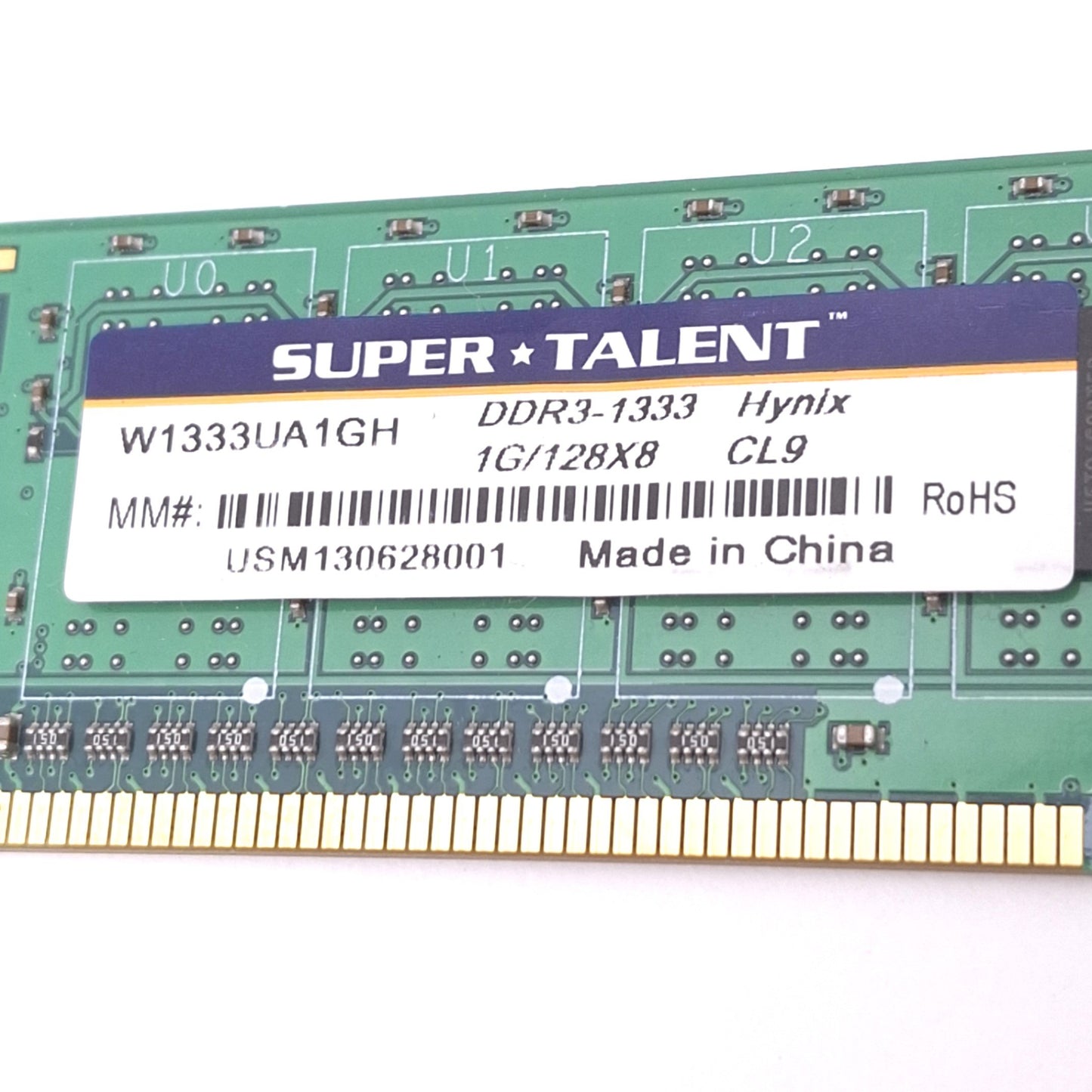 Used Lot of 4 Super Talent W1333UA1GH Hynix RAM Modules, 1GB DDR3-1333, 240-Pin DIMM