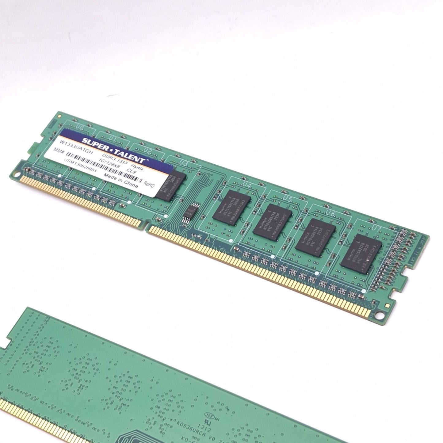 Used Lot of 4 Super Talent W1333UA1GH Hynix RAM Modules, 1GB DDR3-1333, 240-Pin DIMM