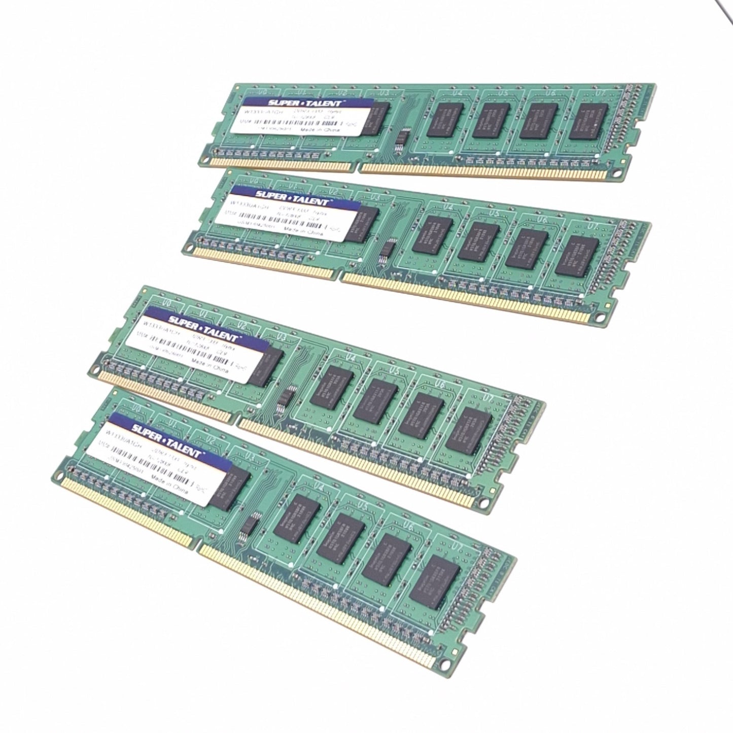 Used Lot of 4 Super Talent W1333UA1GH Hynix RAM Modules, 1GB DDR3-1333, 240-Pin DIMM