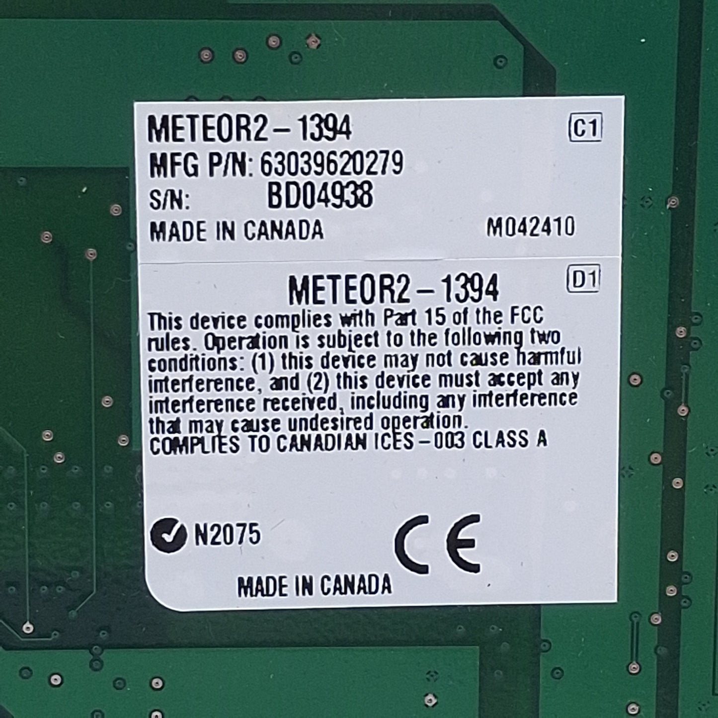 Used Matrox 63039620279 METEOR2-1394 IEEE 1394-to-PCI Adapter Board for Digital Video