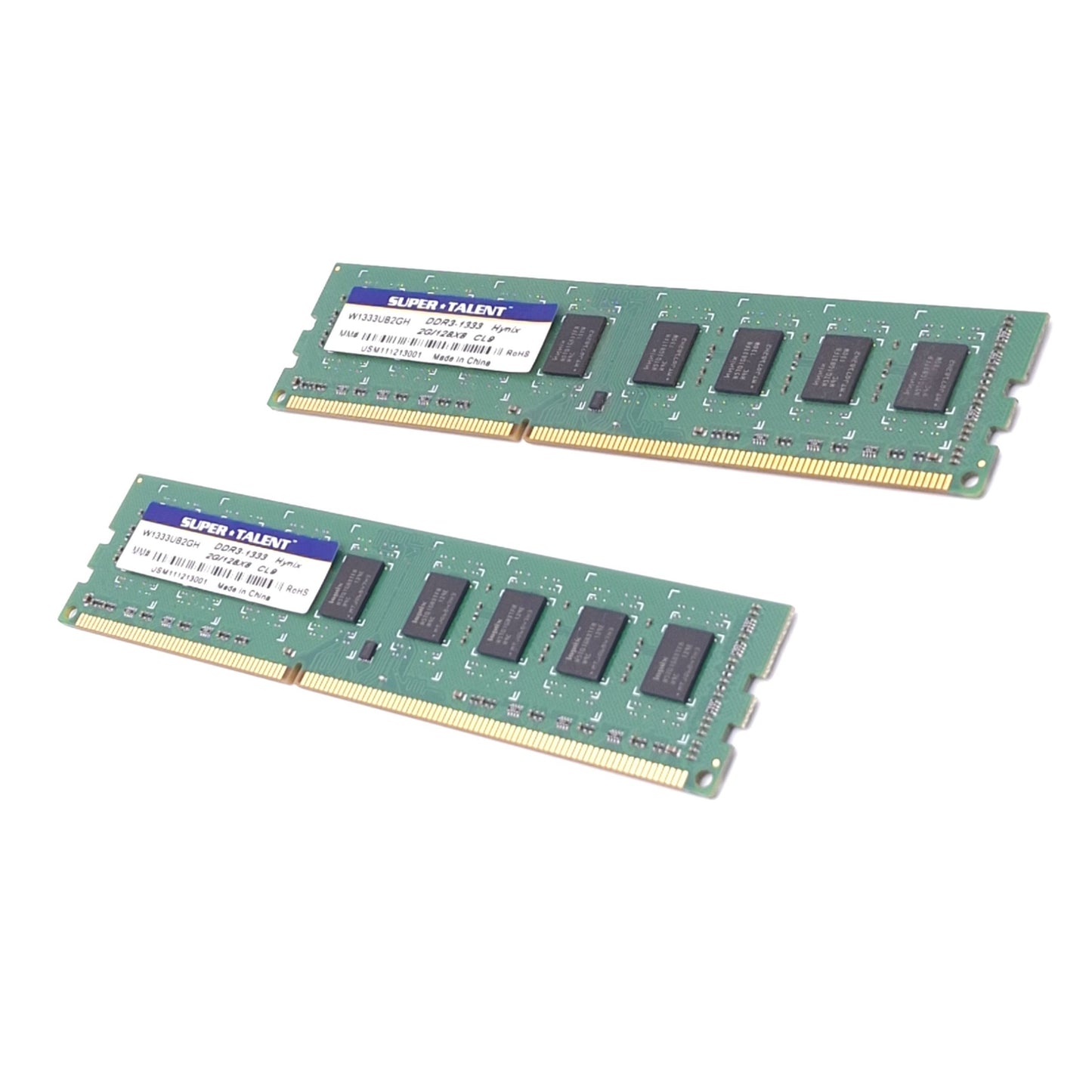 Used Lot of 2 Super Talent W1333UB2GH Hynix RAM Modules, 2GB DDR3-1333, 240-Pin DIMM