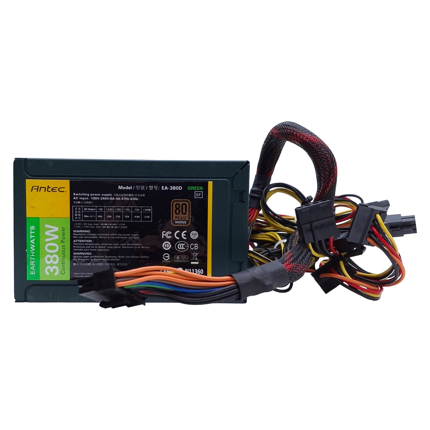 Used Antec EA-380D Green Switching Power Supply 100-240VAC 8A Input, 380W Output