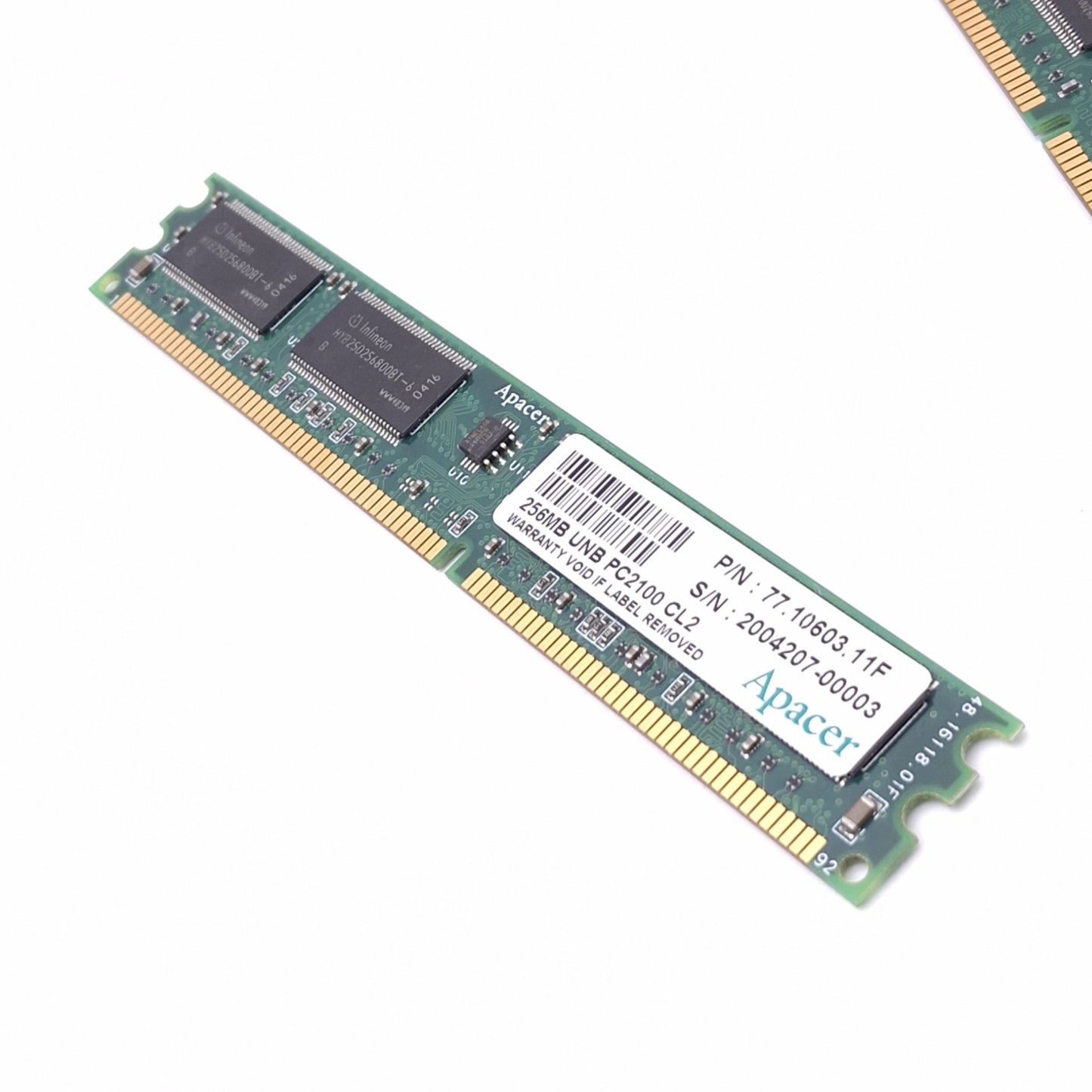 Used Lot of 4 Apacer 77.10603.11F Memory Modules, 256MB UNB PC2100 CL2, 184-Pin DIMM