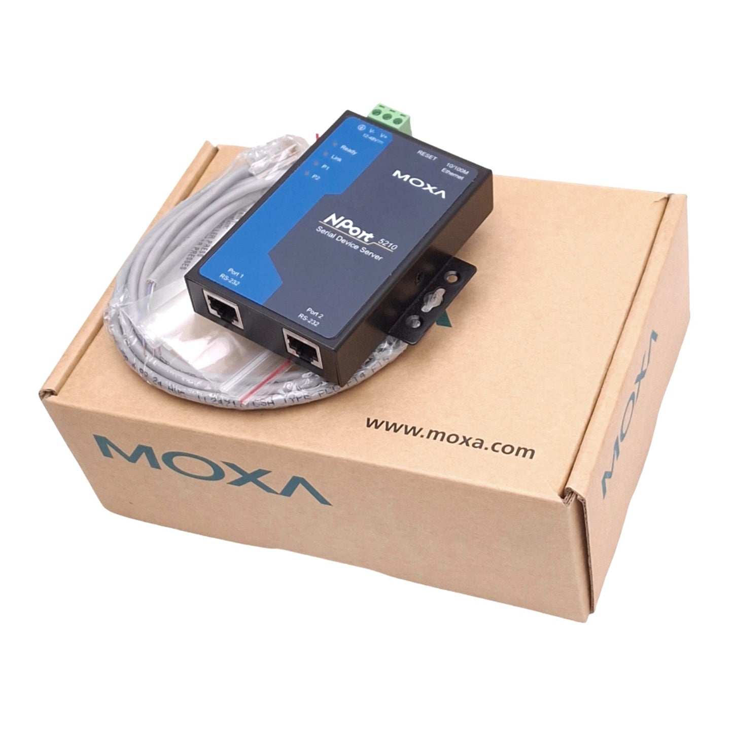 New Moxa NPort 5210 Serial Device Server, 2-Port RS-232, Ethernet TCP/IP, 12-48VDC