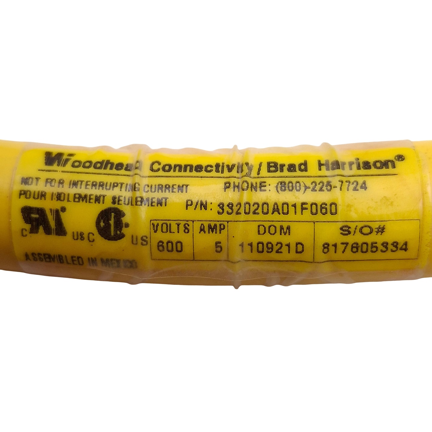 Used Woodhead 332020A01F060 Mini-Change Cordset 600V 5A C-Size 12P Male to Female 6ft