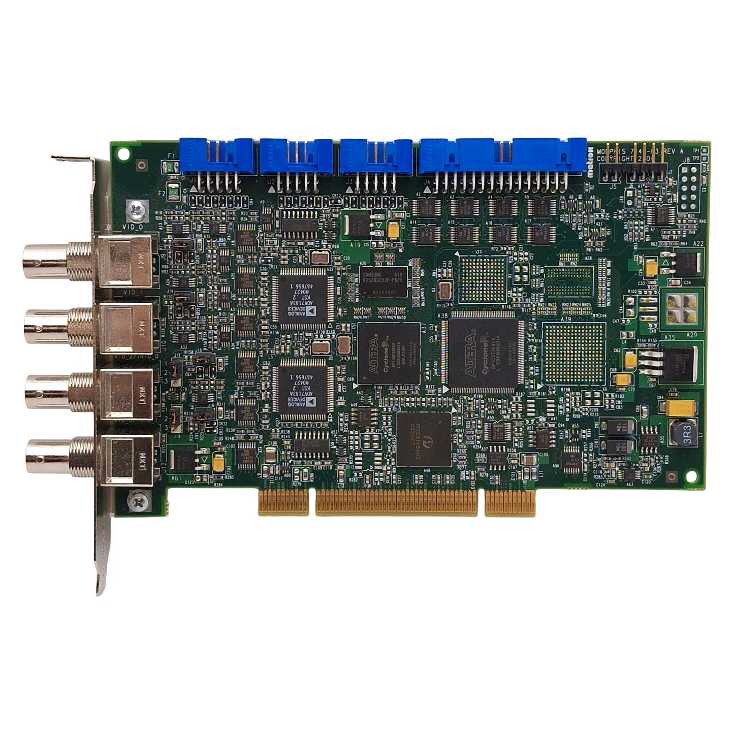 Used Matrox MOR/2VD Morphis Frame Grabber Card, PCI, 4x BNC, 3x 10-Pin, 30-Pin