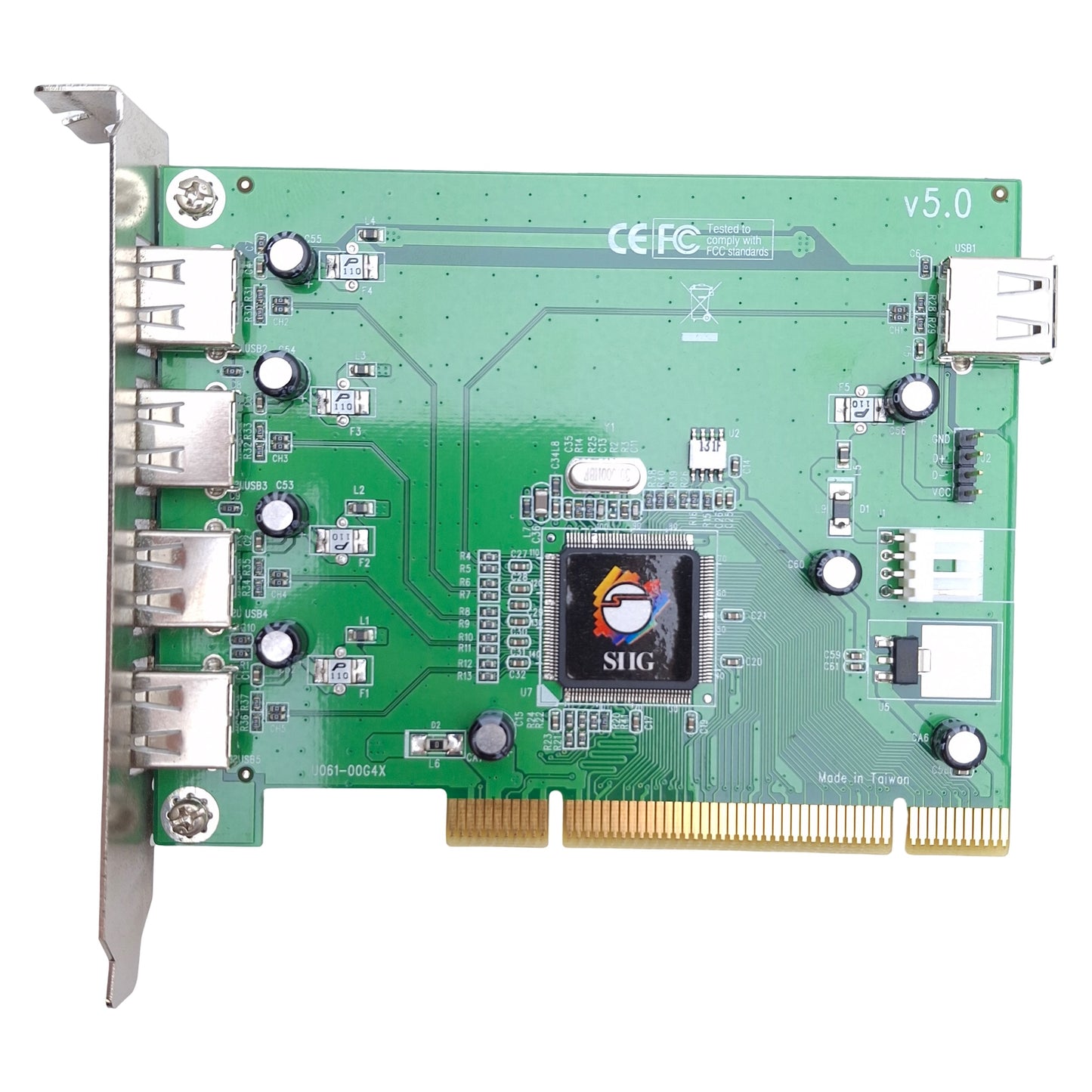 Used SIIG JU-P50212-S5 PCI Expansion Card 5-port, USB 2.0, 480/12/1.5Mbps Data Rate