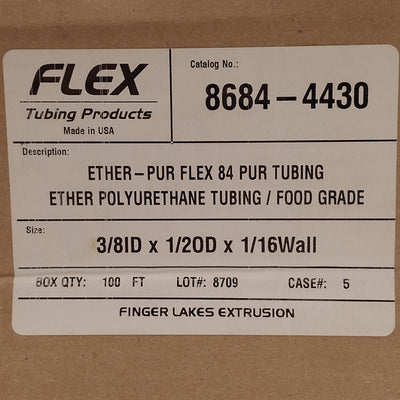 New Finger Lakes 8684-4430 Ether Polyurethane Tubing, ø3/8in ID, ø1/2in OD, 100ft