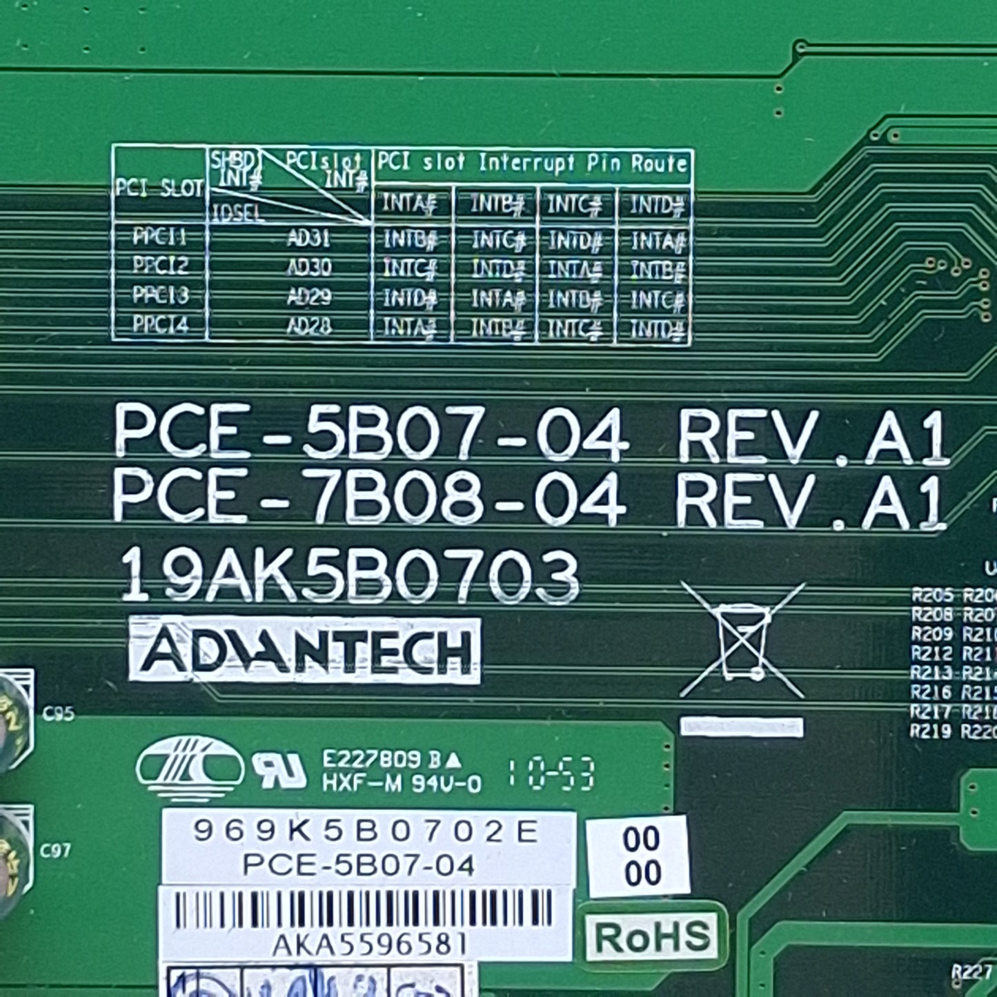 Used Advantech PCE-5B07-04 Backplane, PICMG 1.3, 1x PCI-E x16, 1x PCI-E x4, 4x PCI