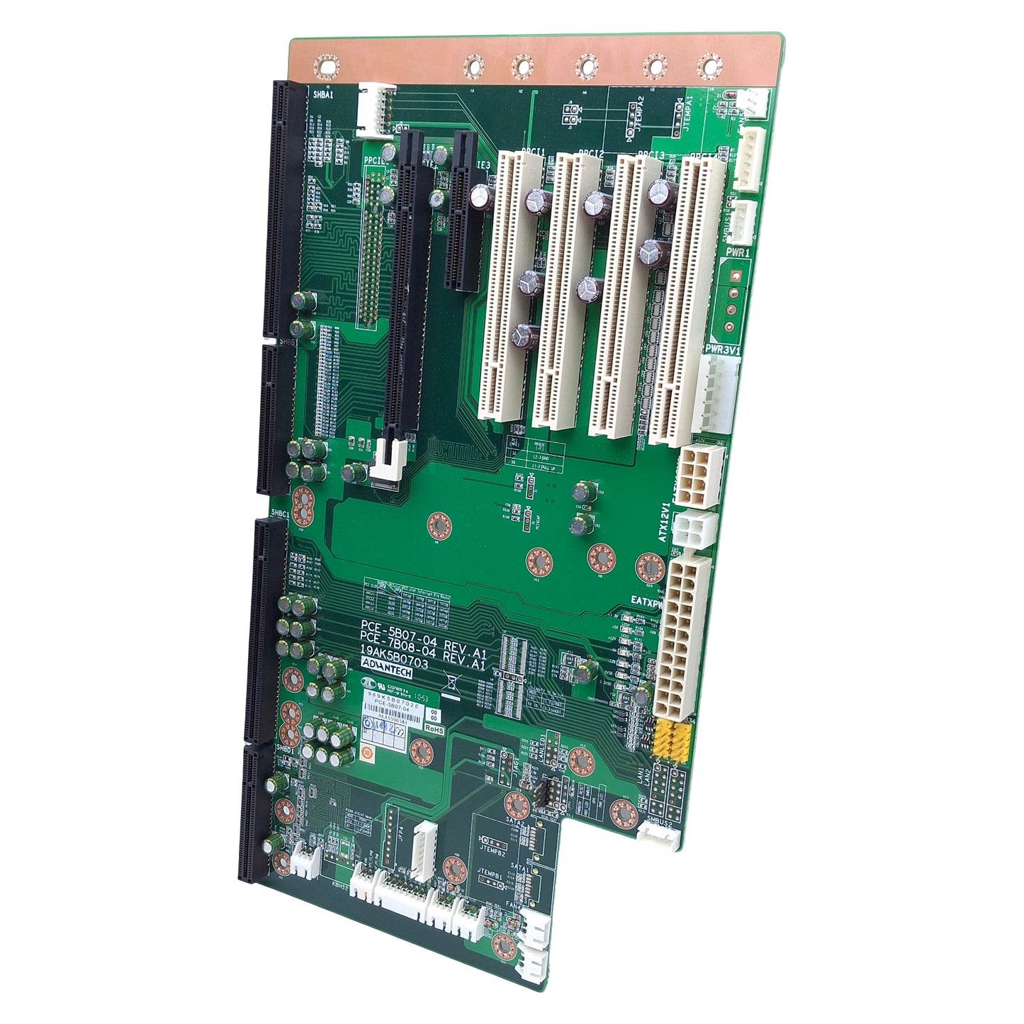 Used Advantech PCE-5B07-04 Backplane, PICMG 1.3, 1x PCI-E x16, 1x PCI-E x4, 4x PCI