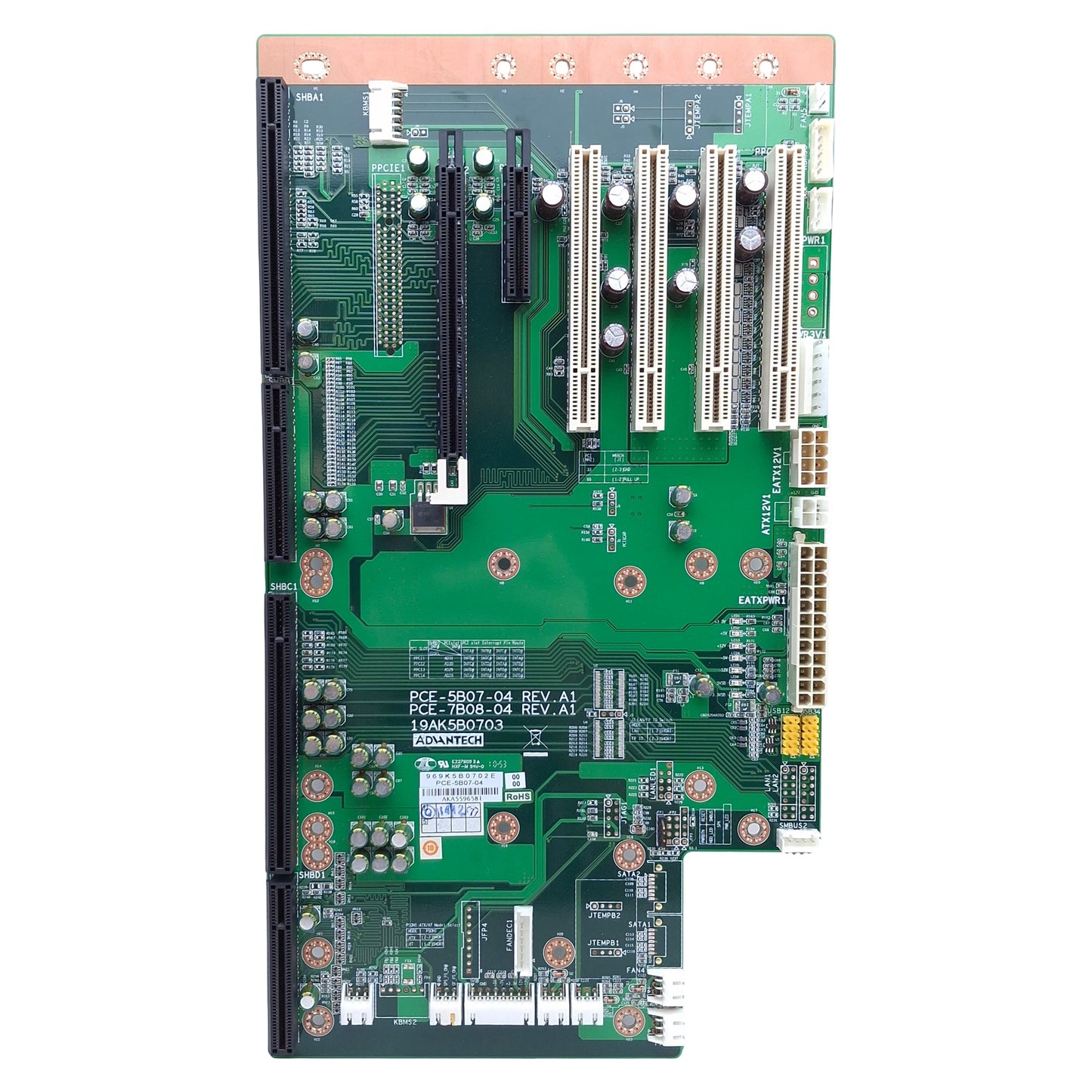 Used Advantech PCE-5B07-04 Backplane, PICMG 1.3, 1x PCI-E x16, 1x PCI-E x4, 4x PCI
