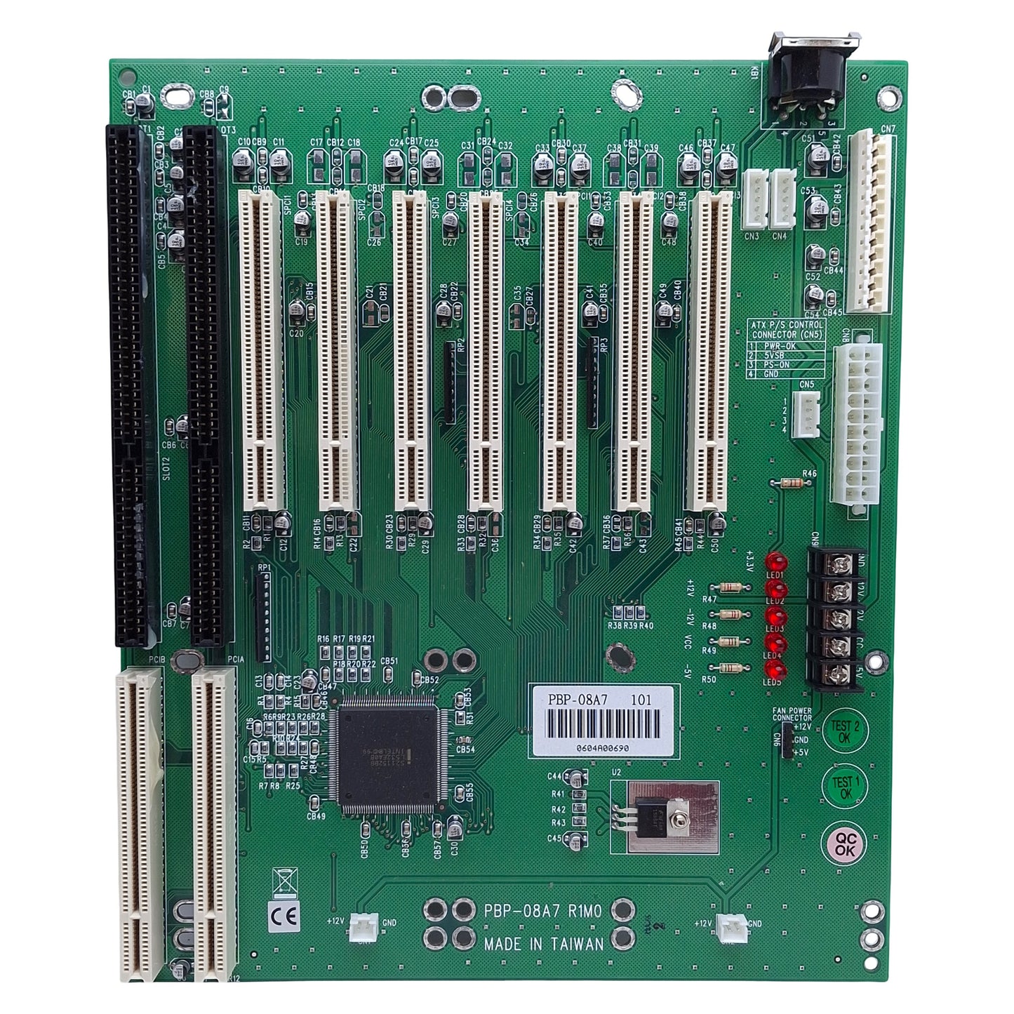 Used Portwell PBP-08A7 Industrial Computer Backplane, PICMG 1.0, 7x PCI Slots