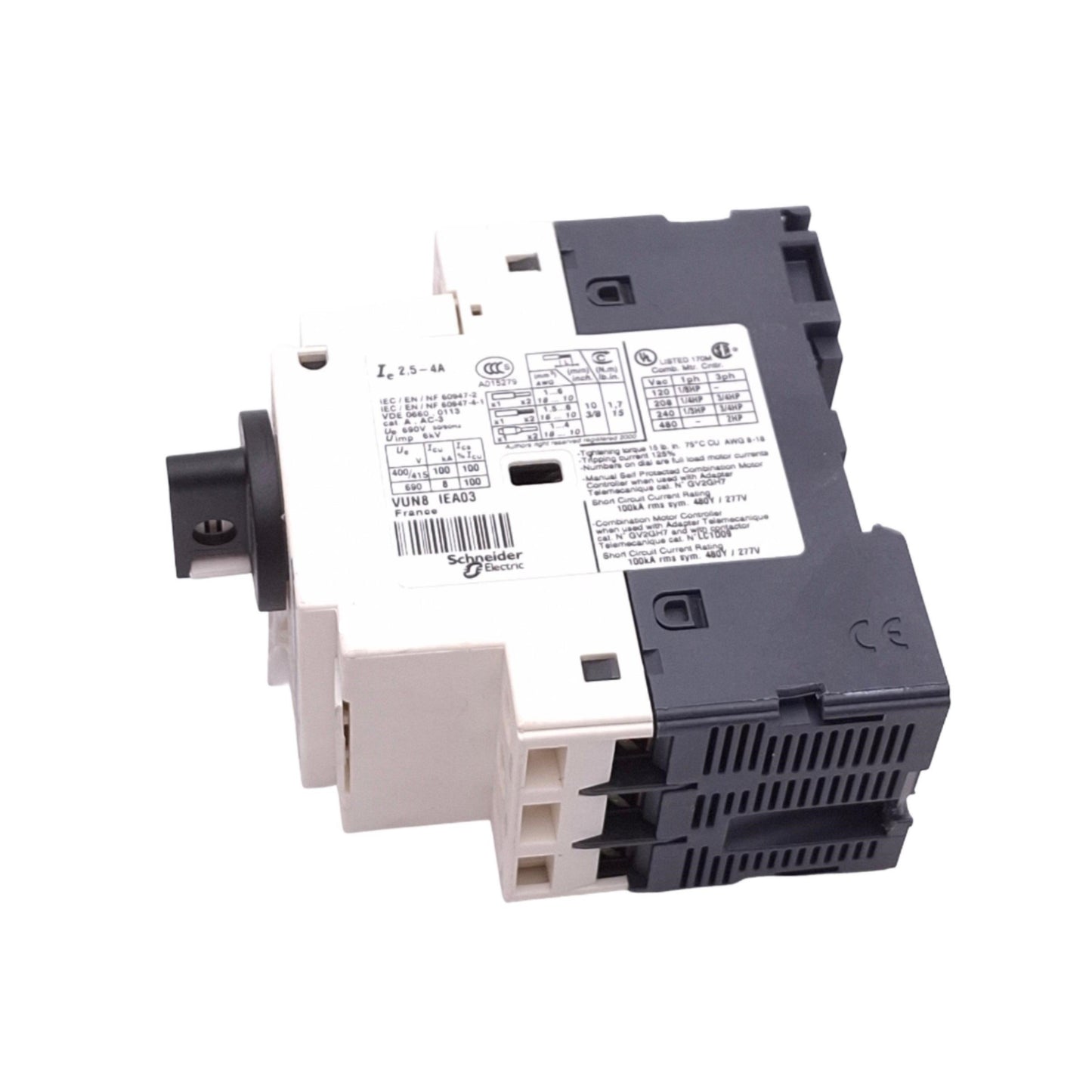 New – Open box Telemecanique GV2-P08H7 Motor Circuit Breaker, 3-Pole 2.5-4A, 2hp 480VAC Max