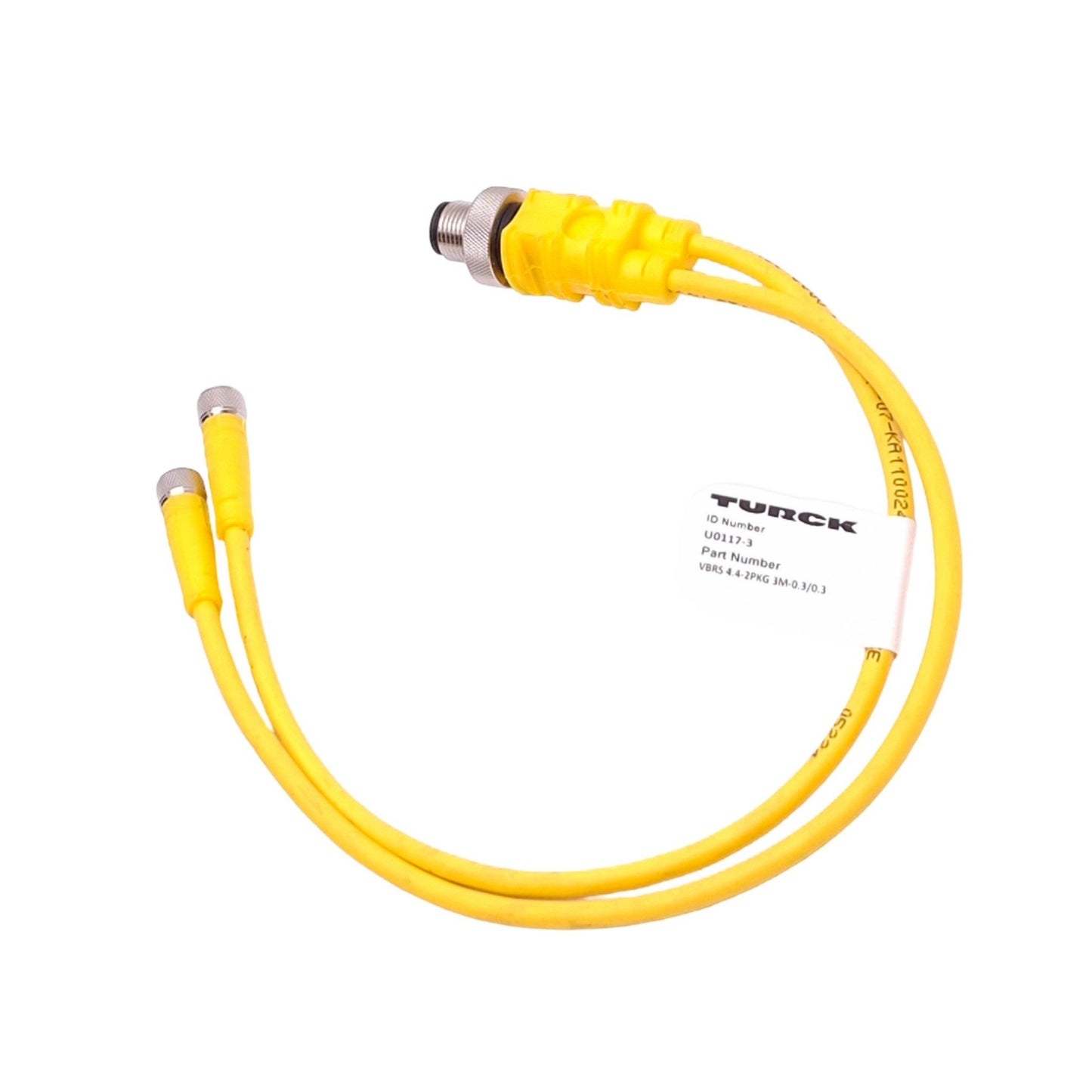 New Turck VBRK 4.4-2PKG 3M-0.3/0.3 Y-Splitter Cable, 4-Pin M12 M to 3-Pin M8 F