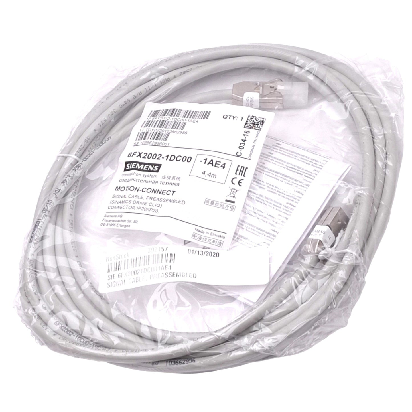 New Siemens 6FX2002-1DC00-1AE4 Cable for MOTION-CONNECT SINAMICS, 4.4m Length
